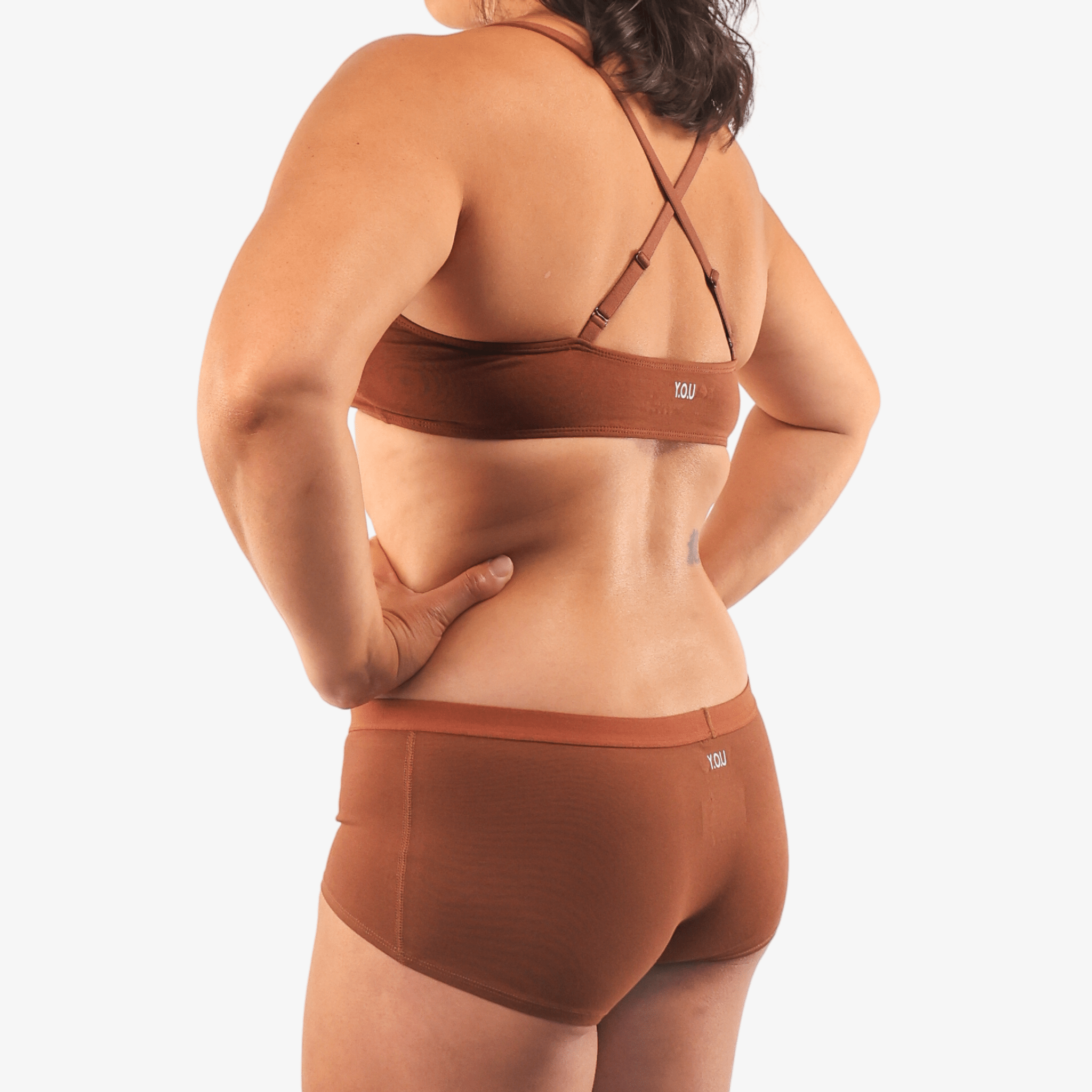Women's organic cotton matching bralette and boy shorts set - chestnut (mid nude) - Y.O.U underwear