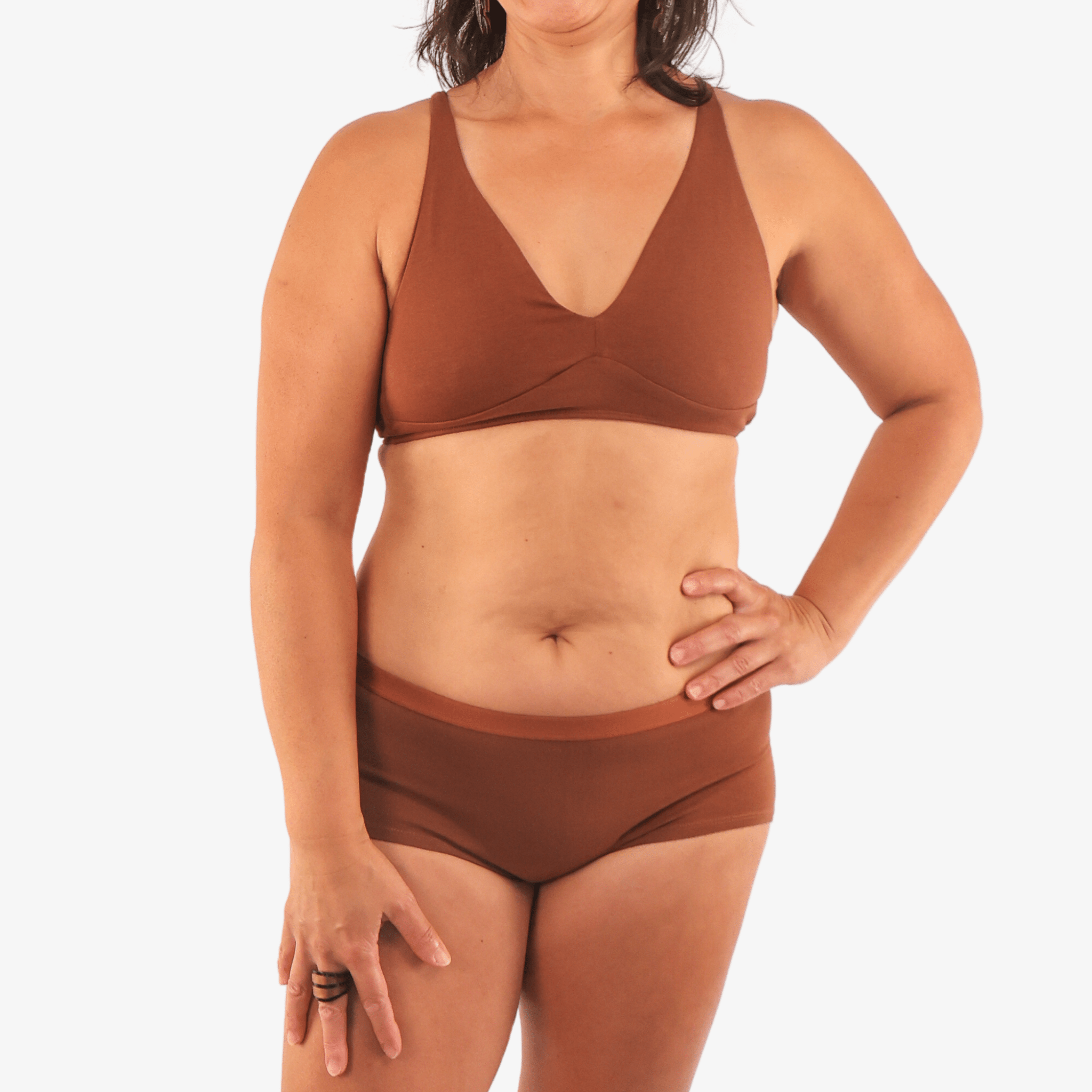 Women's organic cotton matching bralette and boy shorts set - chestnut (mid nude) - Y.O.U underwear
