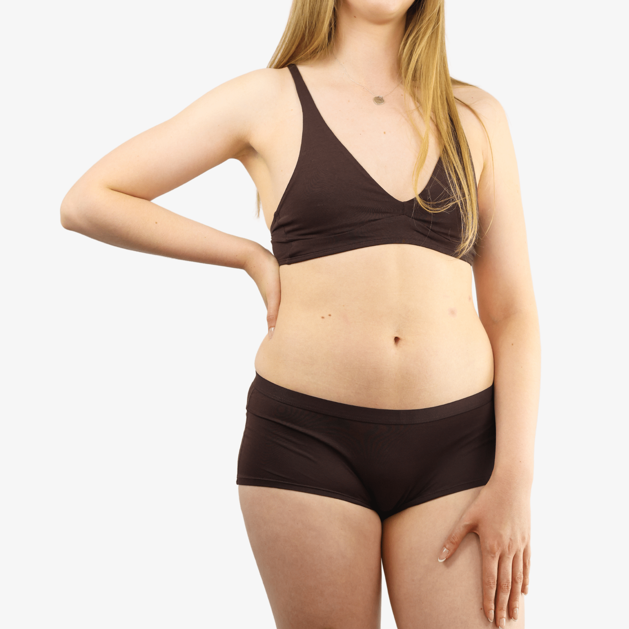 Women's organic cotton matching bralette and boy shorts set - cocoa (dark nude) - Y.O.U underwear