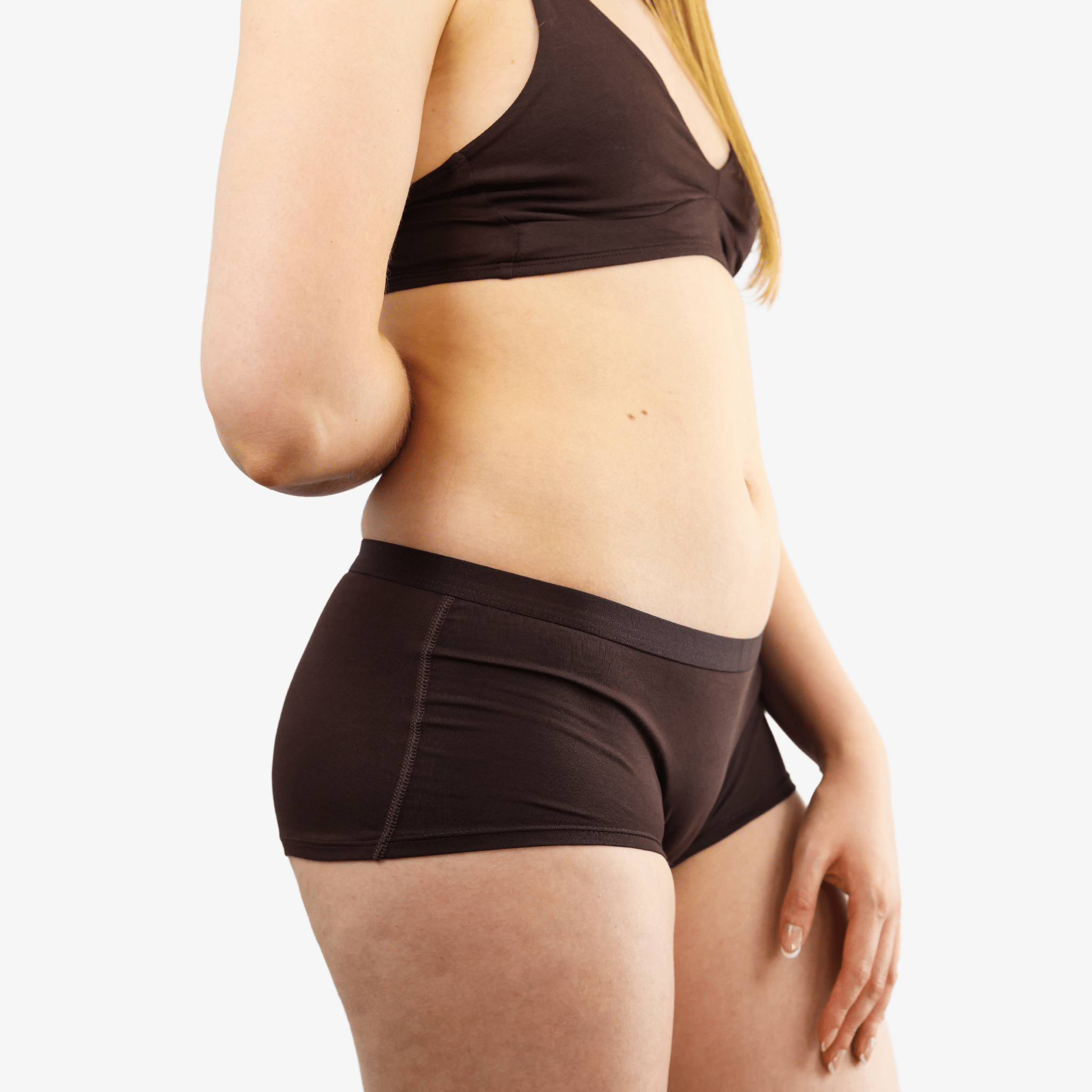 Women's organic cotton matching bralette and boy shorts set - cocoa (dark nude) - Y.O.U underwear