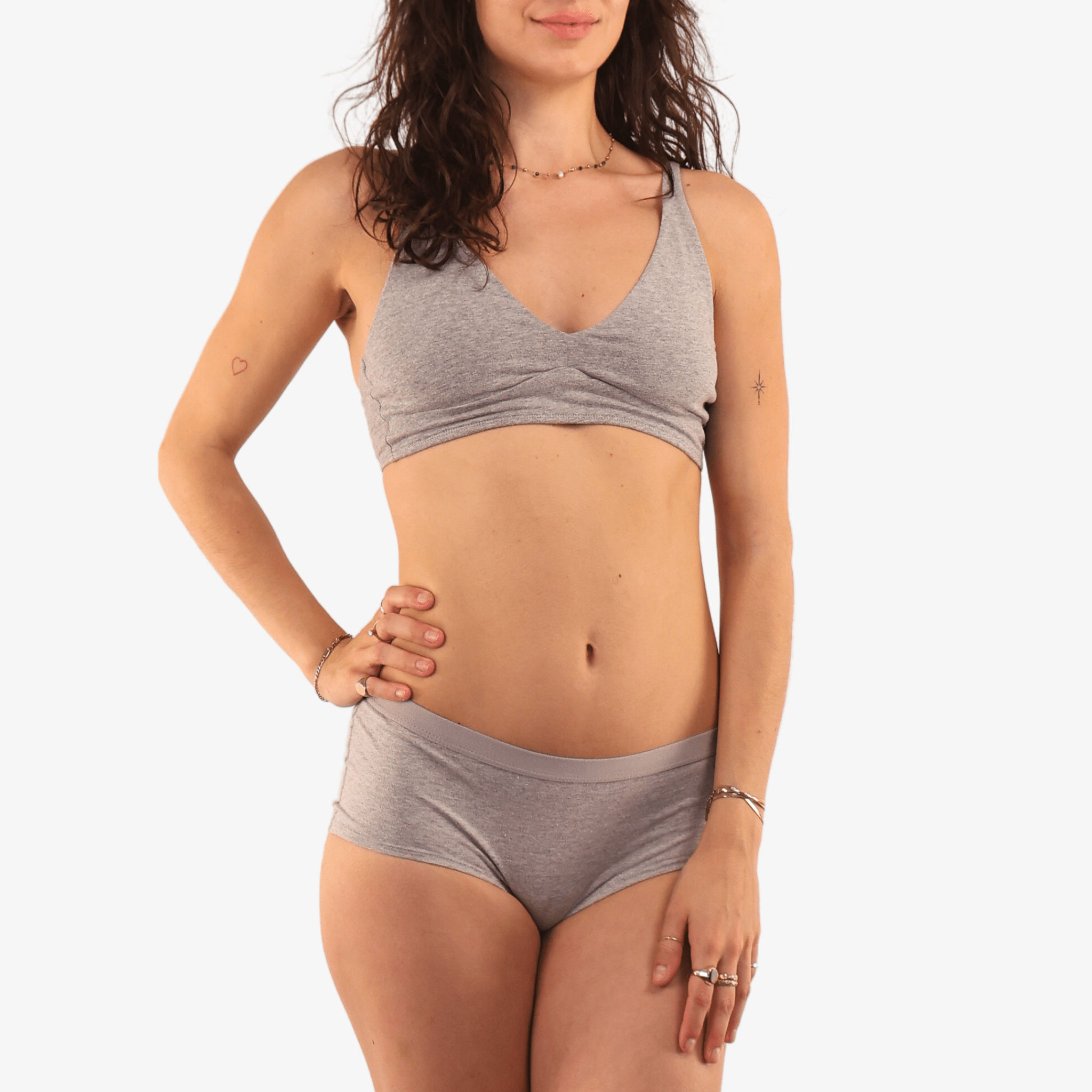 Women's organic cotton matching bralette and boy shorts set - heather grey - Y.O.U underwear