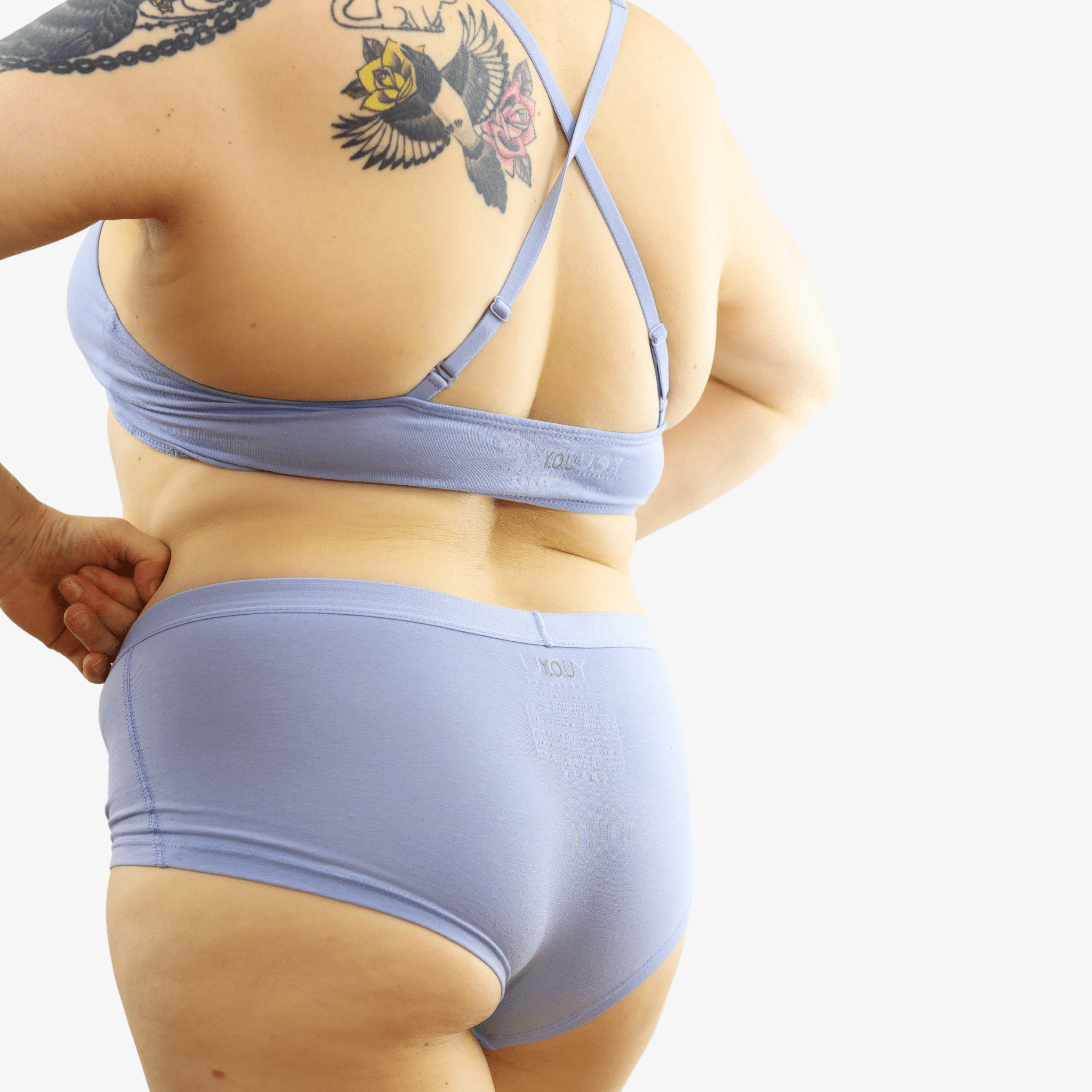 Women's organic cotton matching bralette and boy shorts set - light blue - Y.O.U underwear