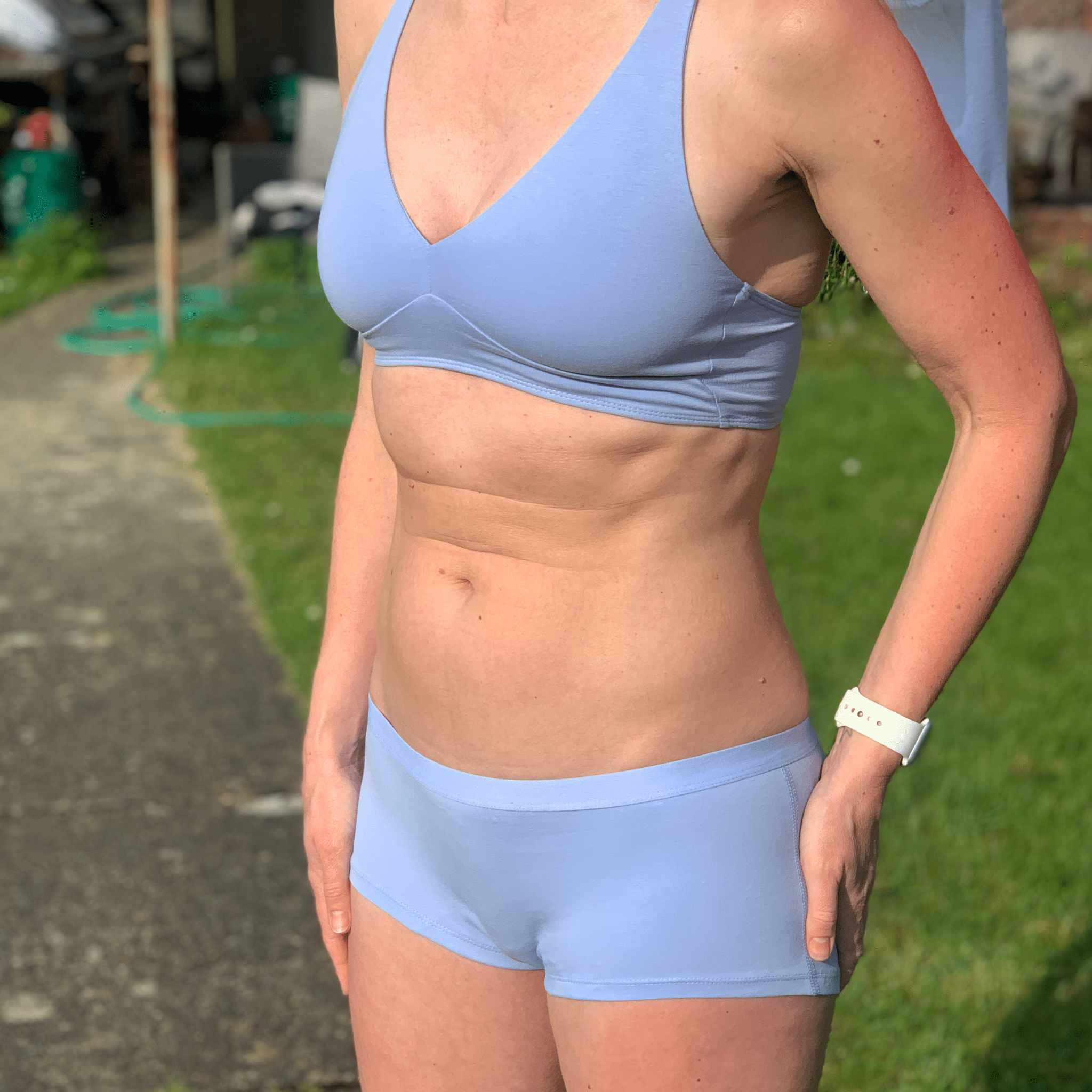 Women's organic cotton matching bralette and boy shorts set - light blue - Y.O.U underwear