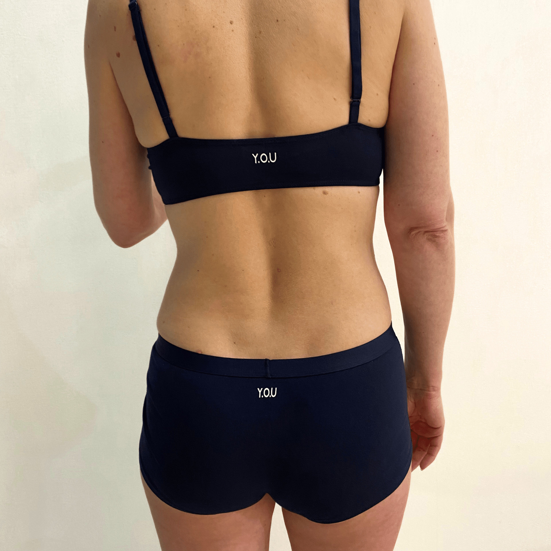 Women's organic cotton matching bralette and boy shorts set - navy blue - Y.O.U underwear