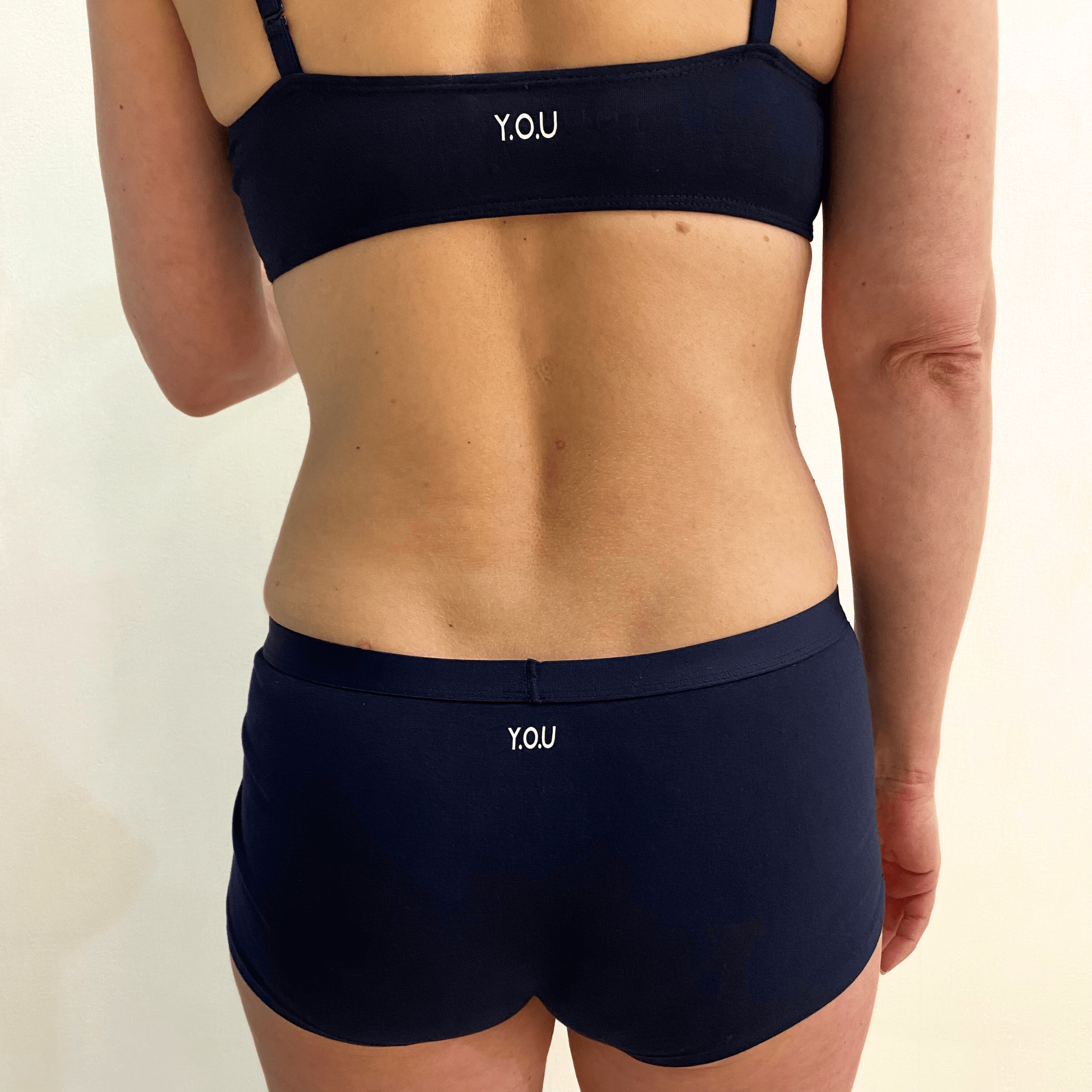 Women's organic cotton matching bralette and boy shorts set - navy blue - Y.O.U underwear
