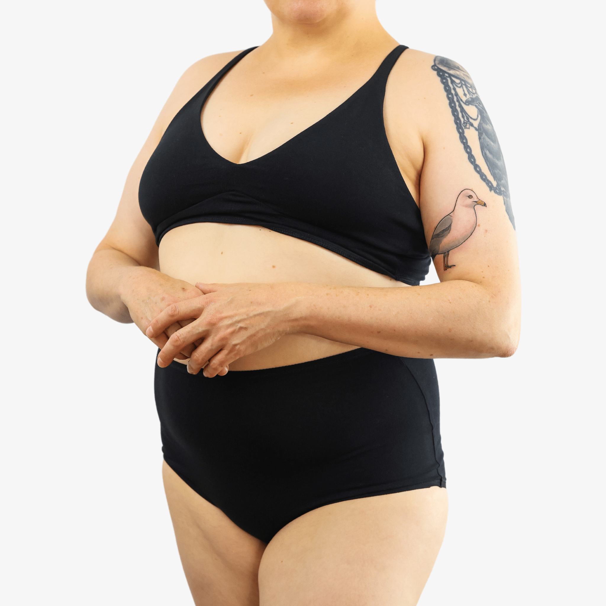 Women's organic cotton matching bralette and full briefs set - black - Y.O.U underwear