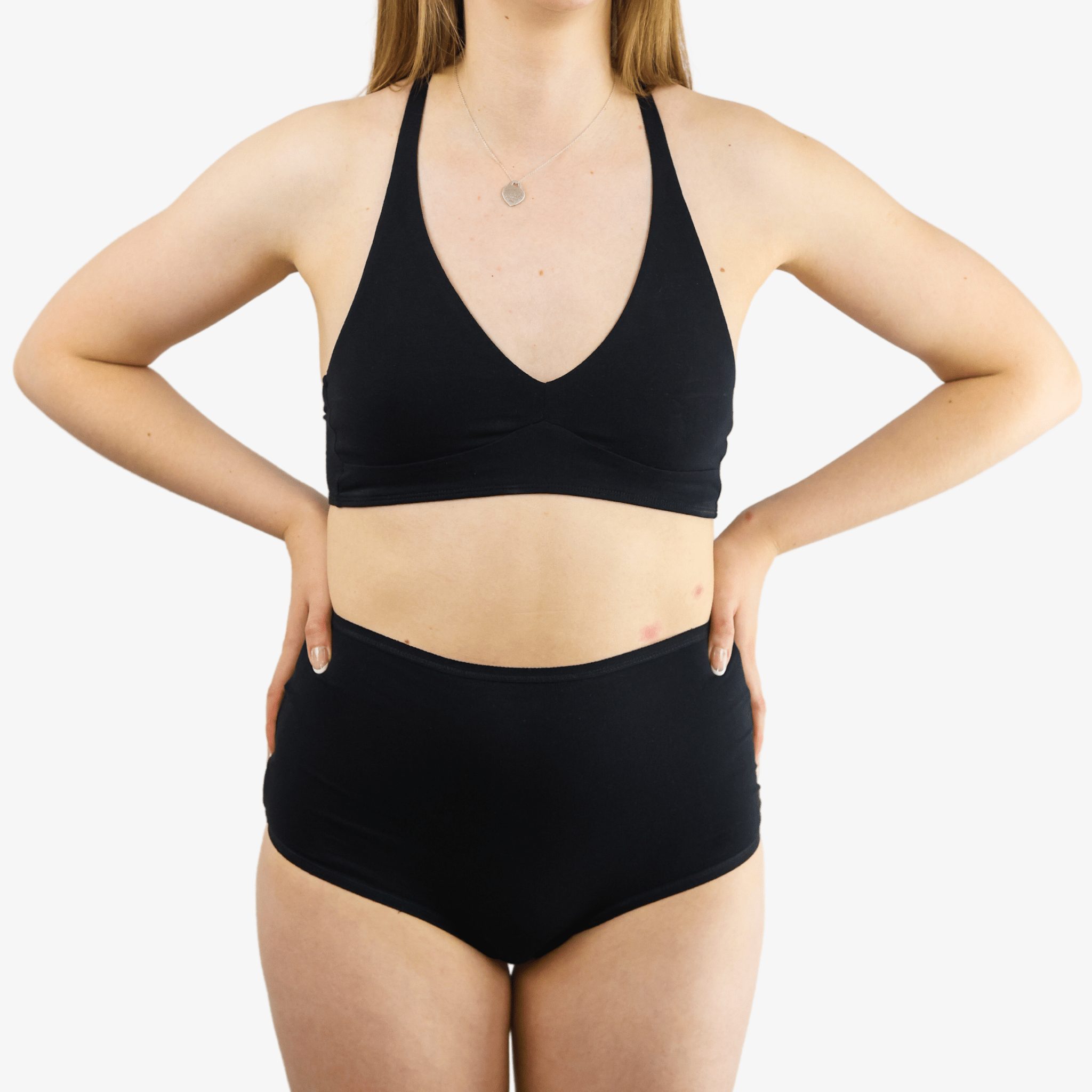 Women's organic cotton matching bralette and full briefs set - black - Y.O.U underwear