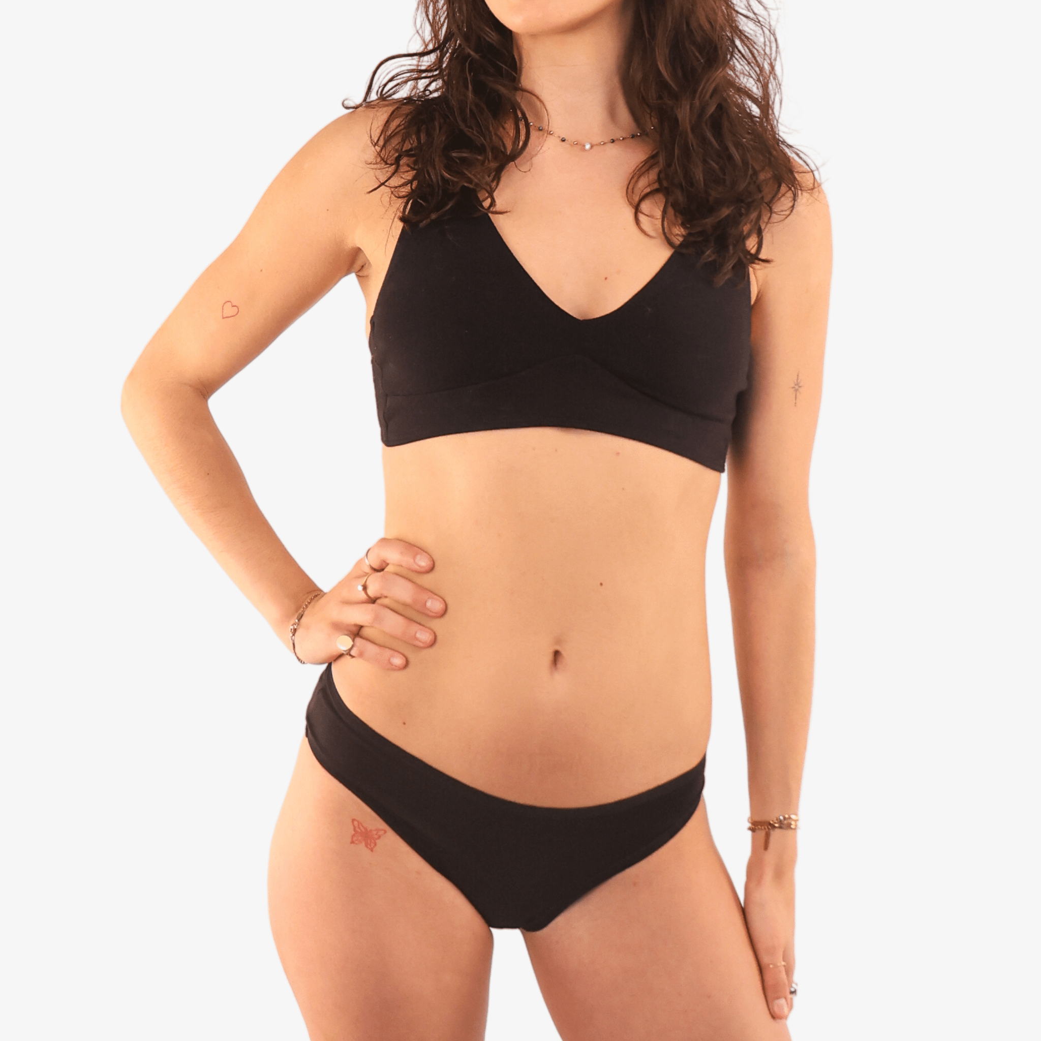 Women's organic cotton matching bralette and low - rise bikini set - black - Y.O.U underwear