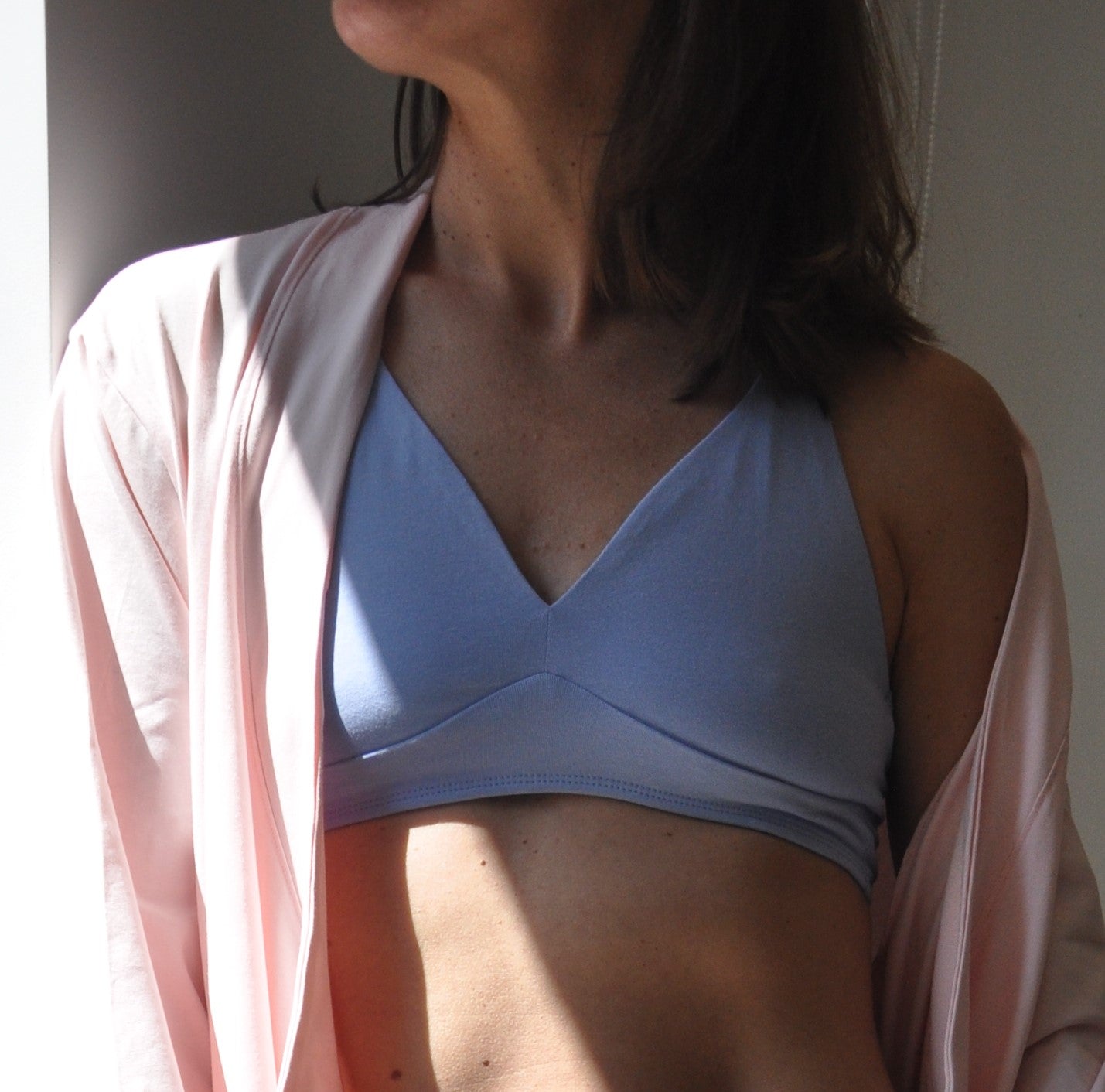 Women's organic cotton matching bralette and low - rise bikini set - light blue - Y.O.U underwear