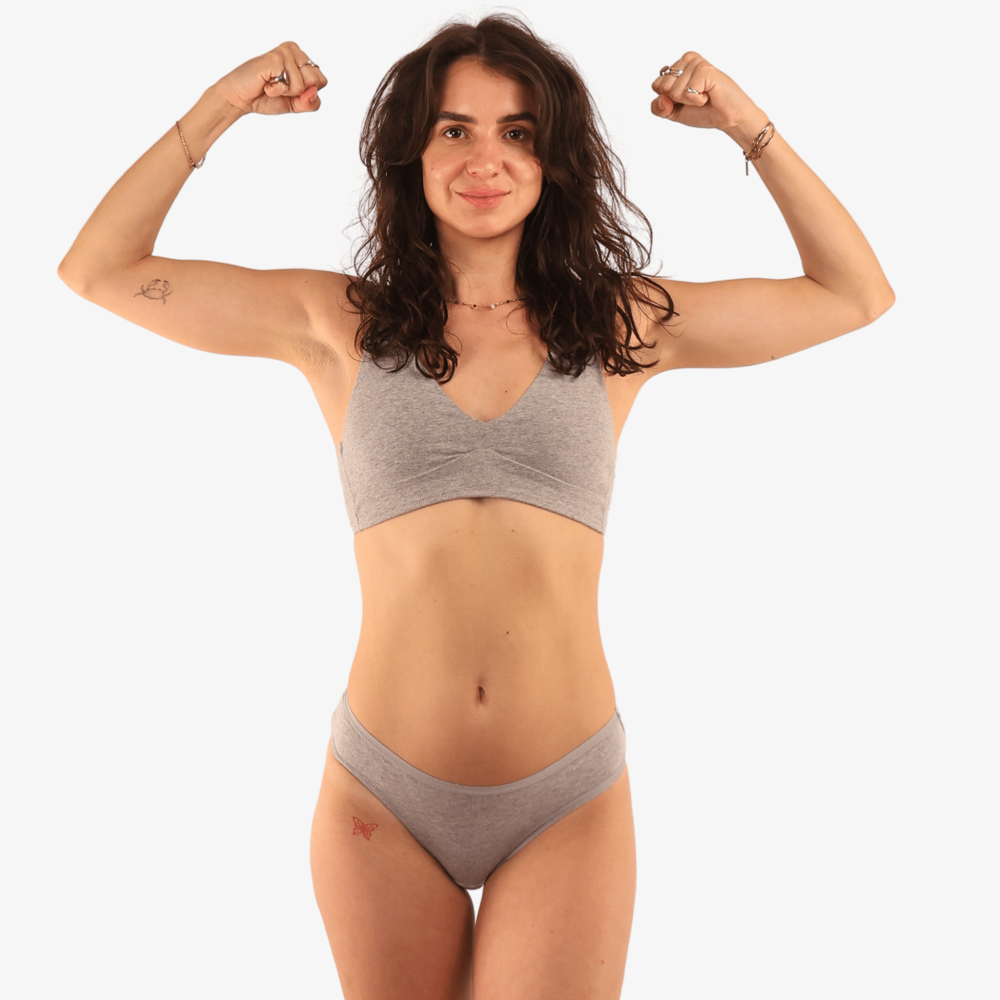 Women's organic cotton matching bralette and low - rise bikini set - light grey (heather grey) - Y.O.U underwear