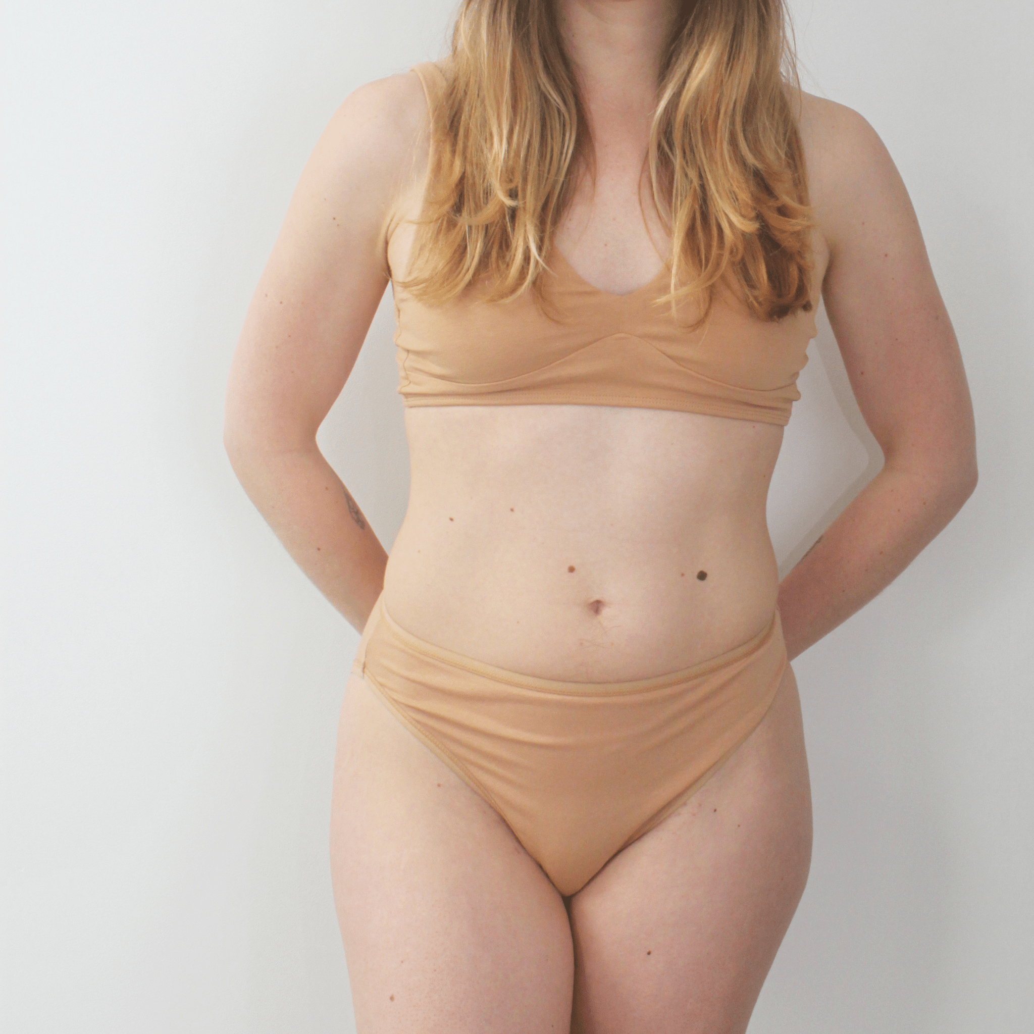Women's organic cotton matching bralette and mid - rise bikini set - almond (light nude) - Y.O.U underwear