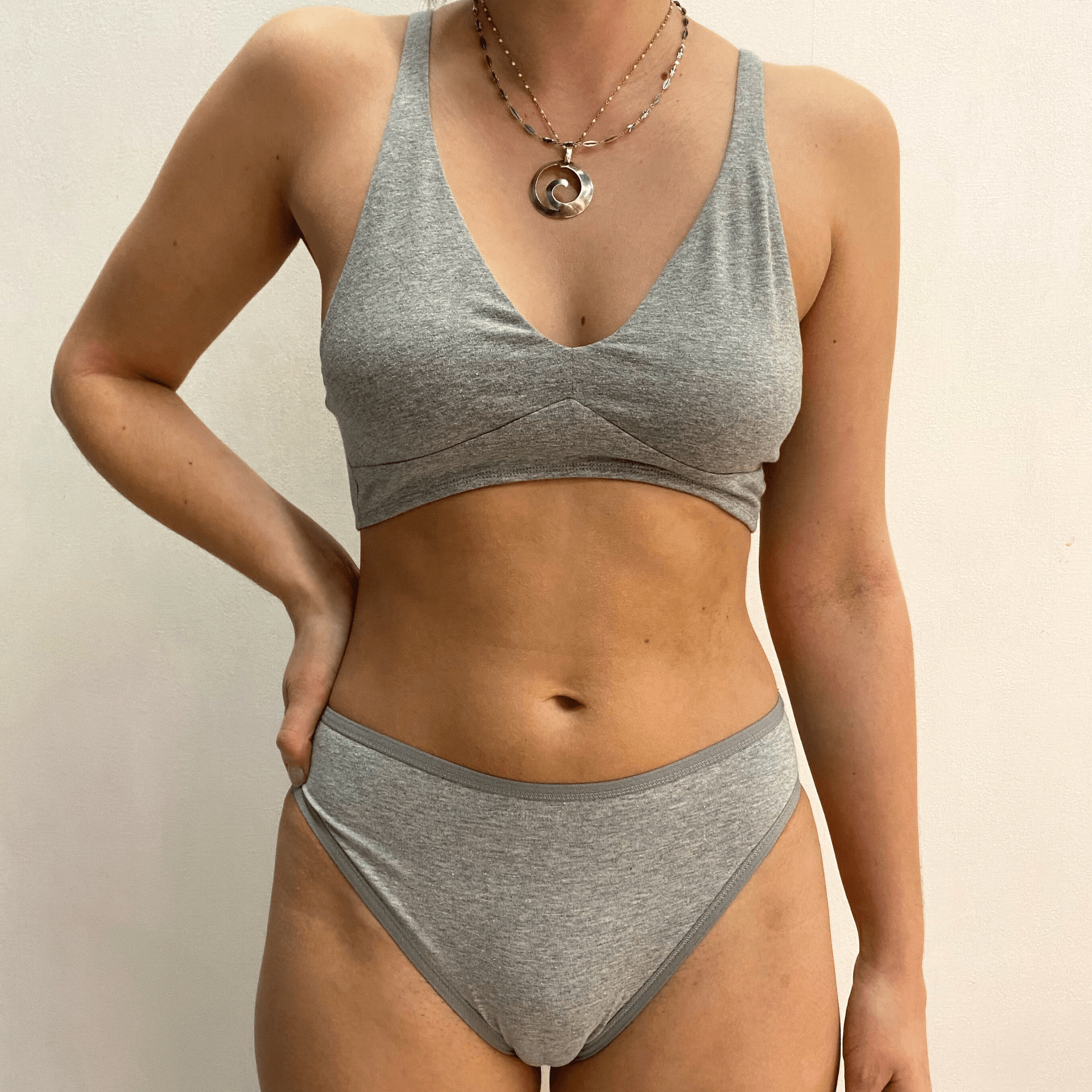 Women's organic cotton matching bralette and mid - rise bikini set - Light Grey - Y.O.U underwear