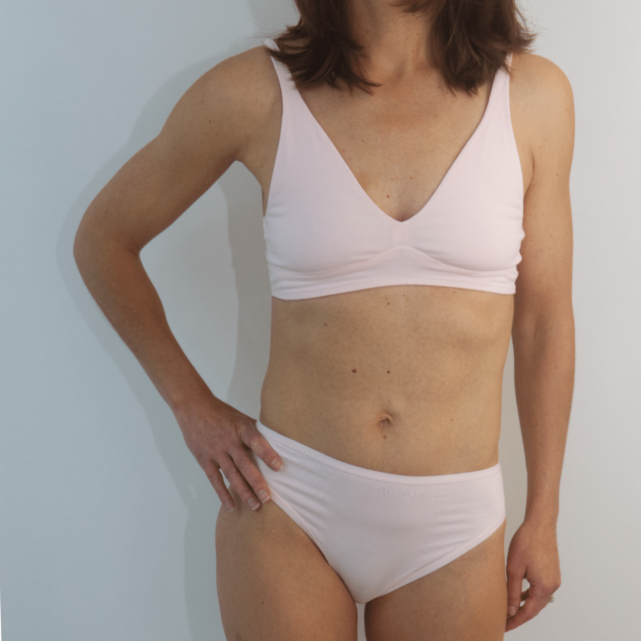 Women's organic cotton matching bralette and mid - rise bikini set - Light Pink - Y.O.U underwear