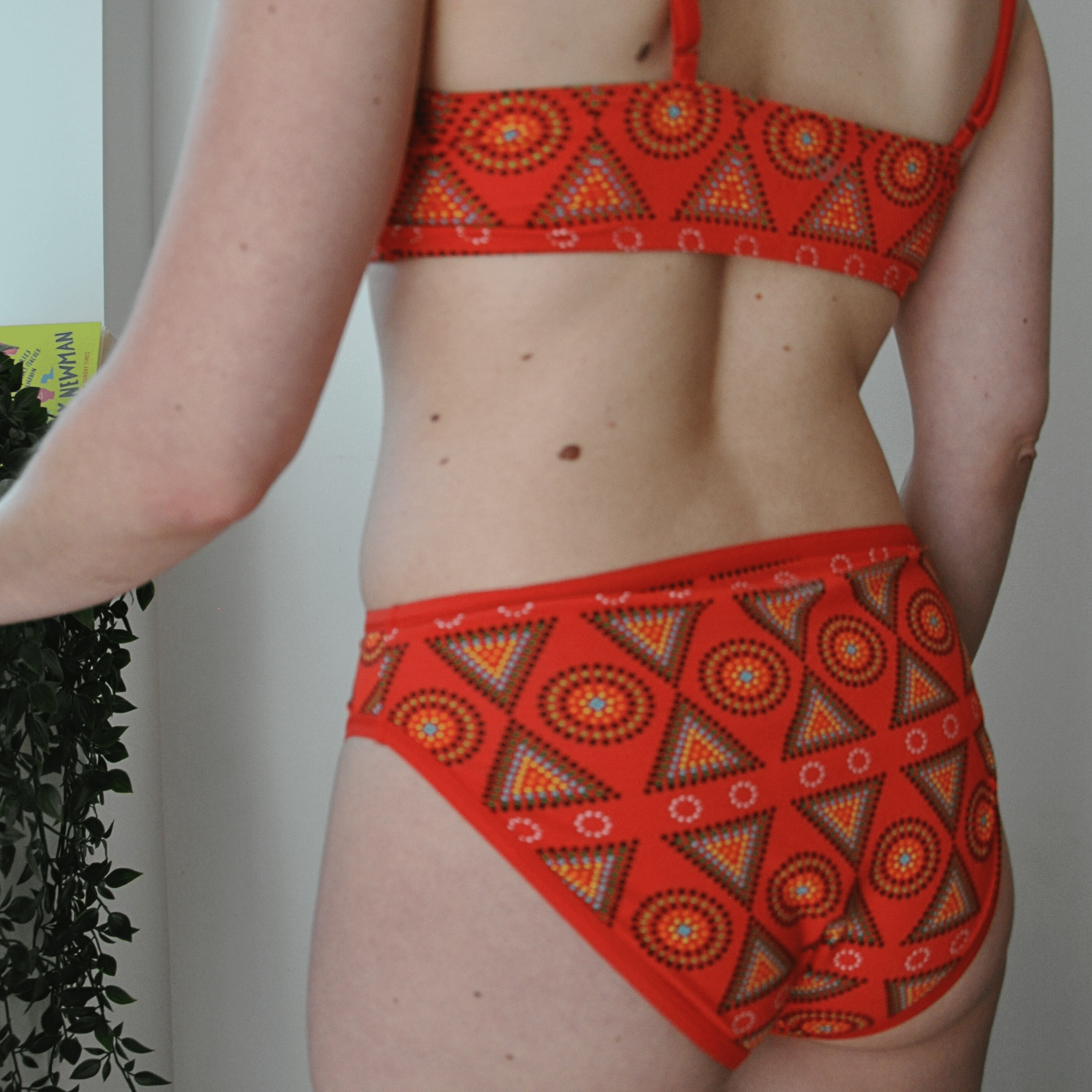 Women's organic cotton matching bralette and mid - rise bikini set - Red Mara - Y.O.U underwear