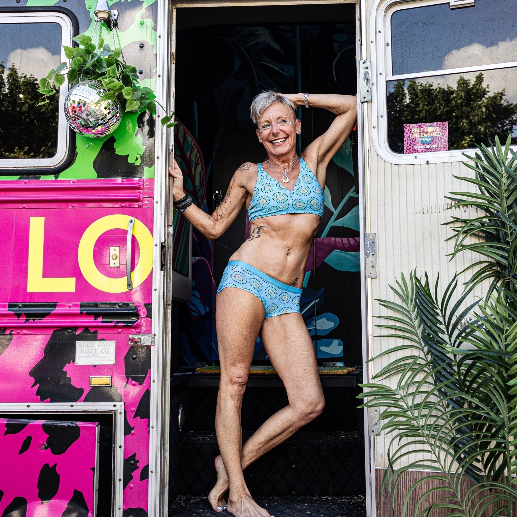 Women's organic cotton matching bralette and plain boy shorts set - Blue Mara design - Y.O.U underwear