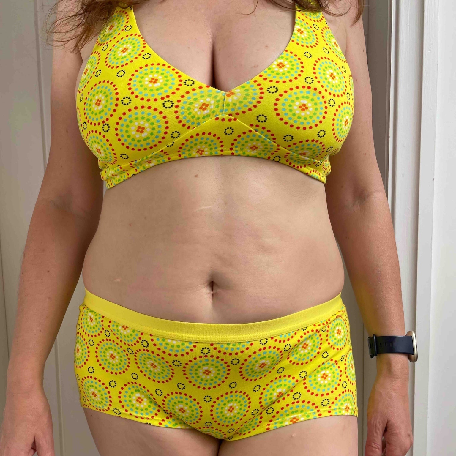 Women's organic cotton matching bralette and plain boy shorts set - Yellow Mara design - Y.O.U underwear