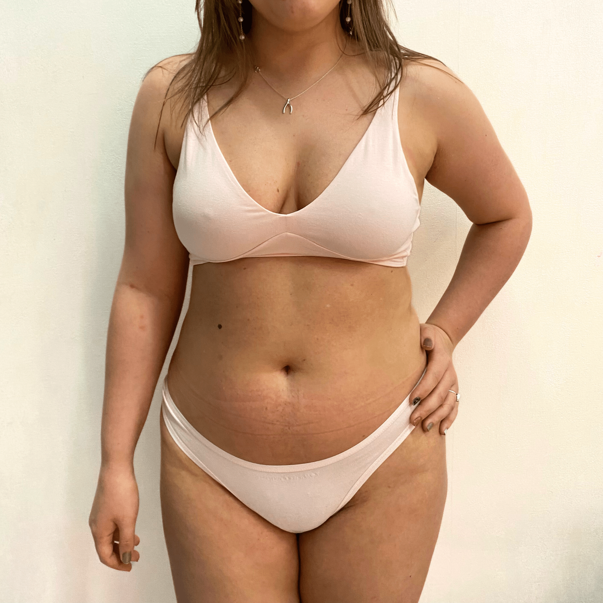 Women's organic cotton matching bralette and thong set in light pink - Y.O.U underwear