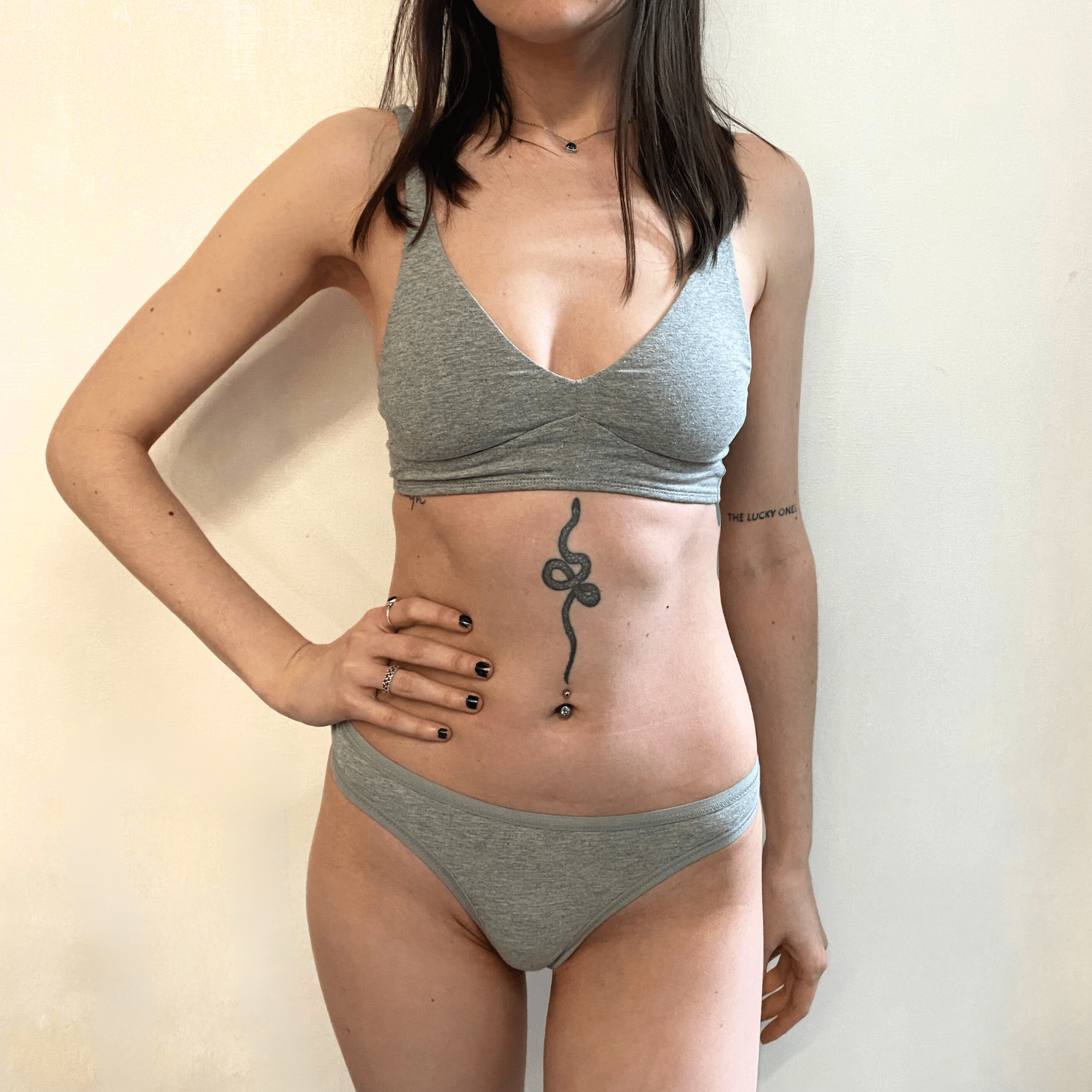 Women's organic cotton matching bralette and thong set - light grey (heather grey) - Y.O.U underwear