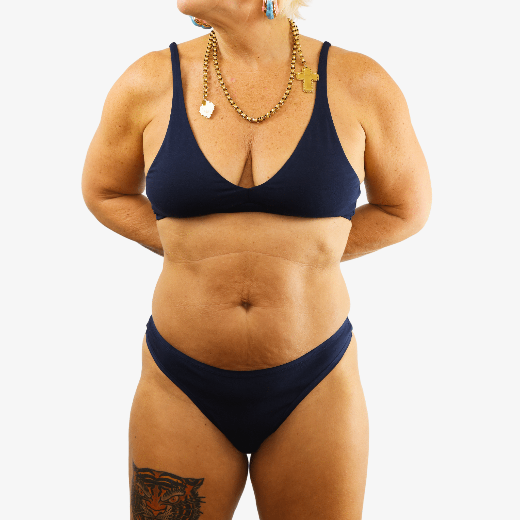 Women's organic cotton matching bralette and thong set - navy blue - Y.O.U underwear