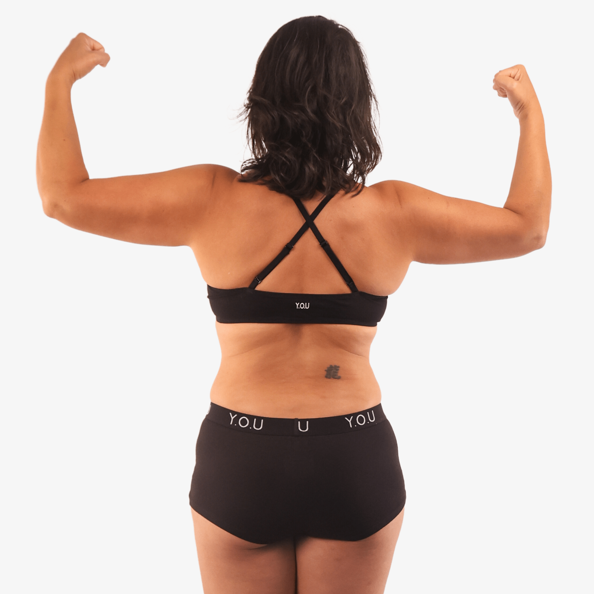 Women's organic cotton matching bralette and Y.O.U boy shorts set - black - Y.O.U underwear