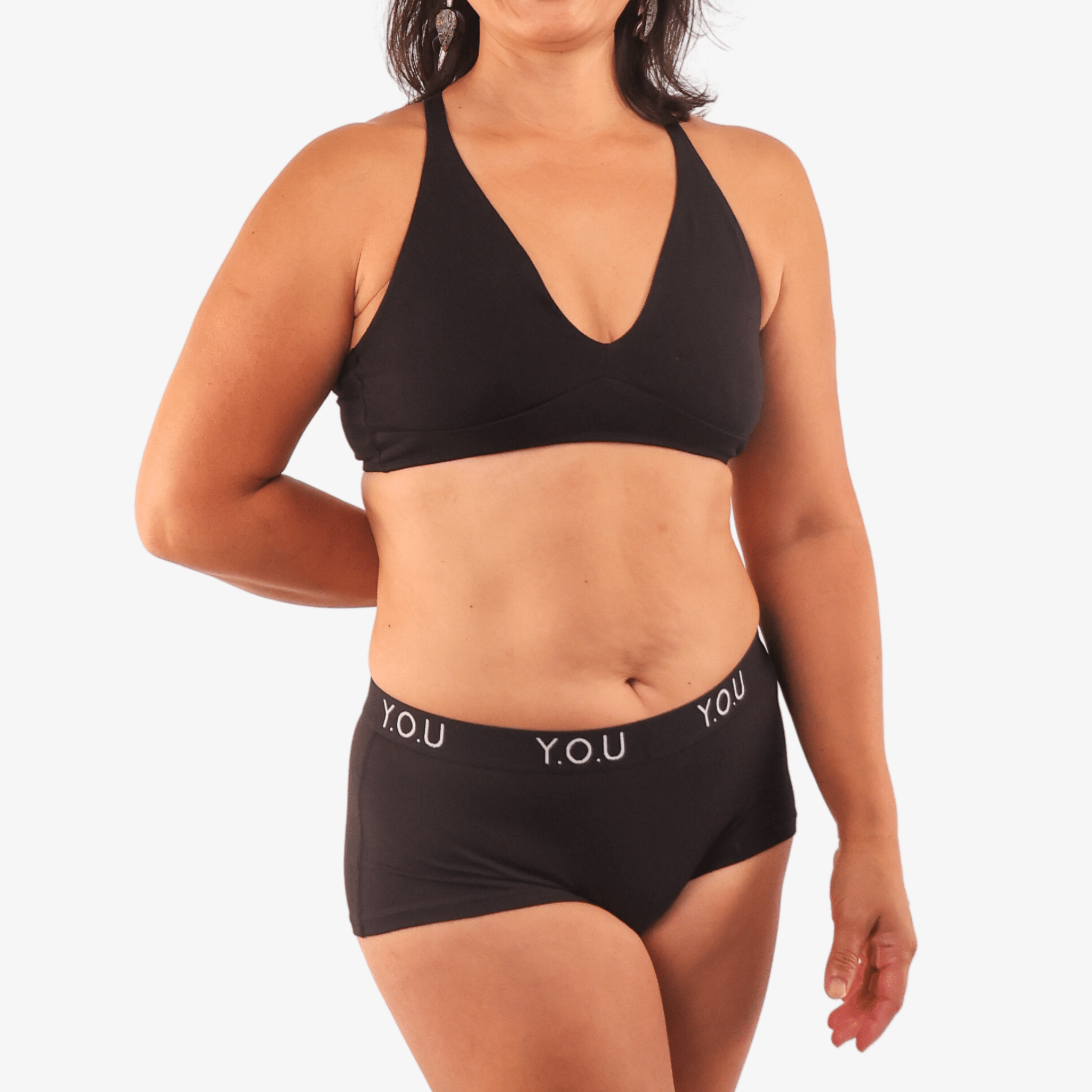 Women's organic cotton matching bralette and Y.O.U boy shorts set - black - Y.O.U underwear
