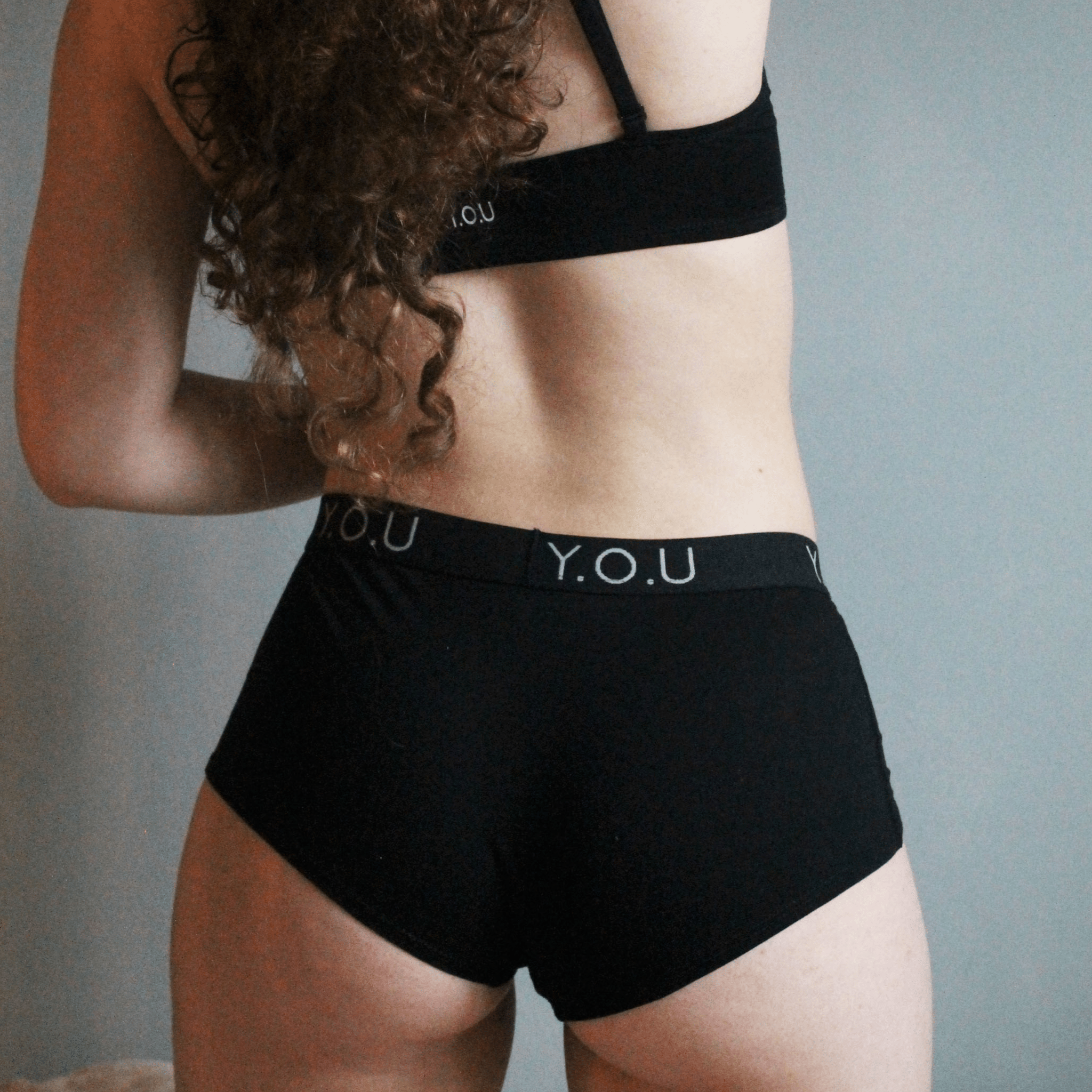 Women's organic cotton matching bralette and Y.O.U boy shorts set - black - Y.O.U underwear