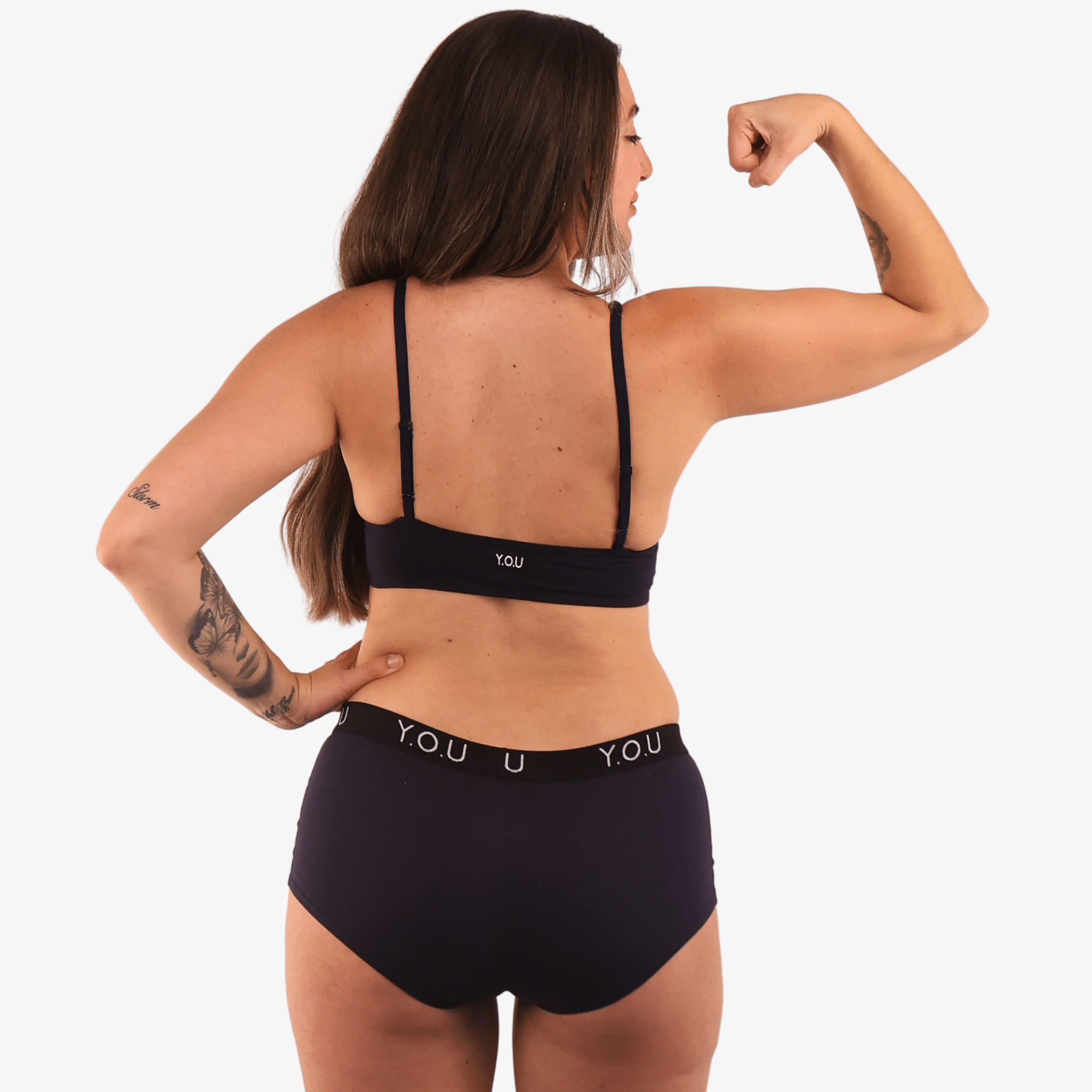 Women's organic cotton matching bralette and Y.O.U boy shorts set - black - Y.O.U underwear