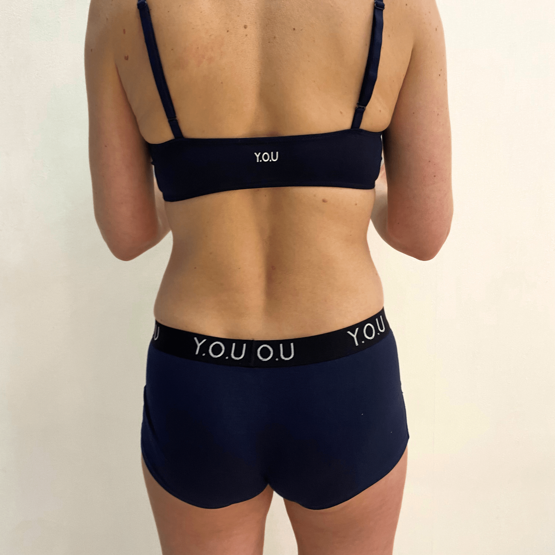 Women's organic cotton matching bralette and Y.O.U boy shorts set - navy blue - Y.O.U underwear
