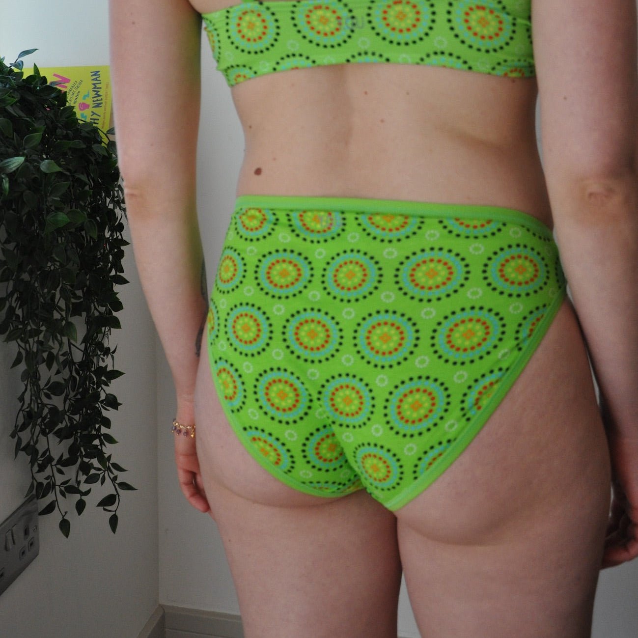 Women's organic cotton mid - rise bikini bottoms - Green Mara print - Y.O.U underwear