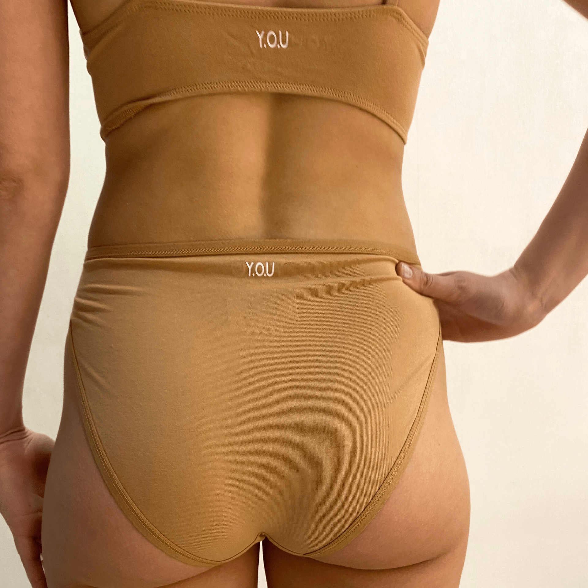 Women's organic cotton mid - rise bikini bottoms in almond - Y.O.U underwear