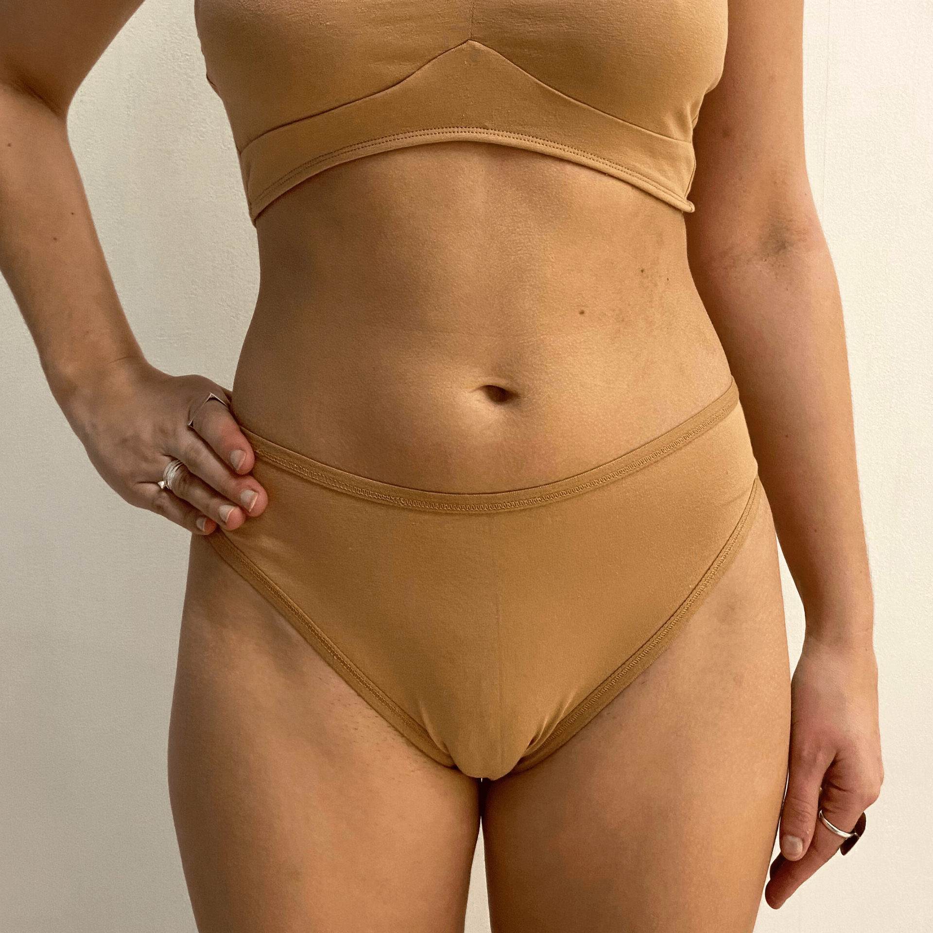 Women's organic cotton mid - rise bikini bottoms in almond - Y.O.U underwear