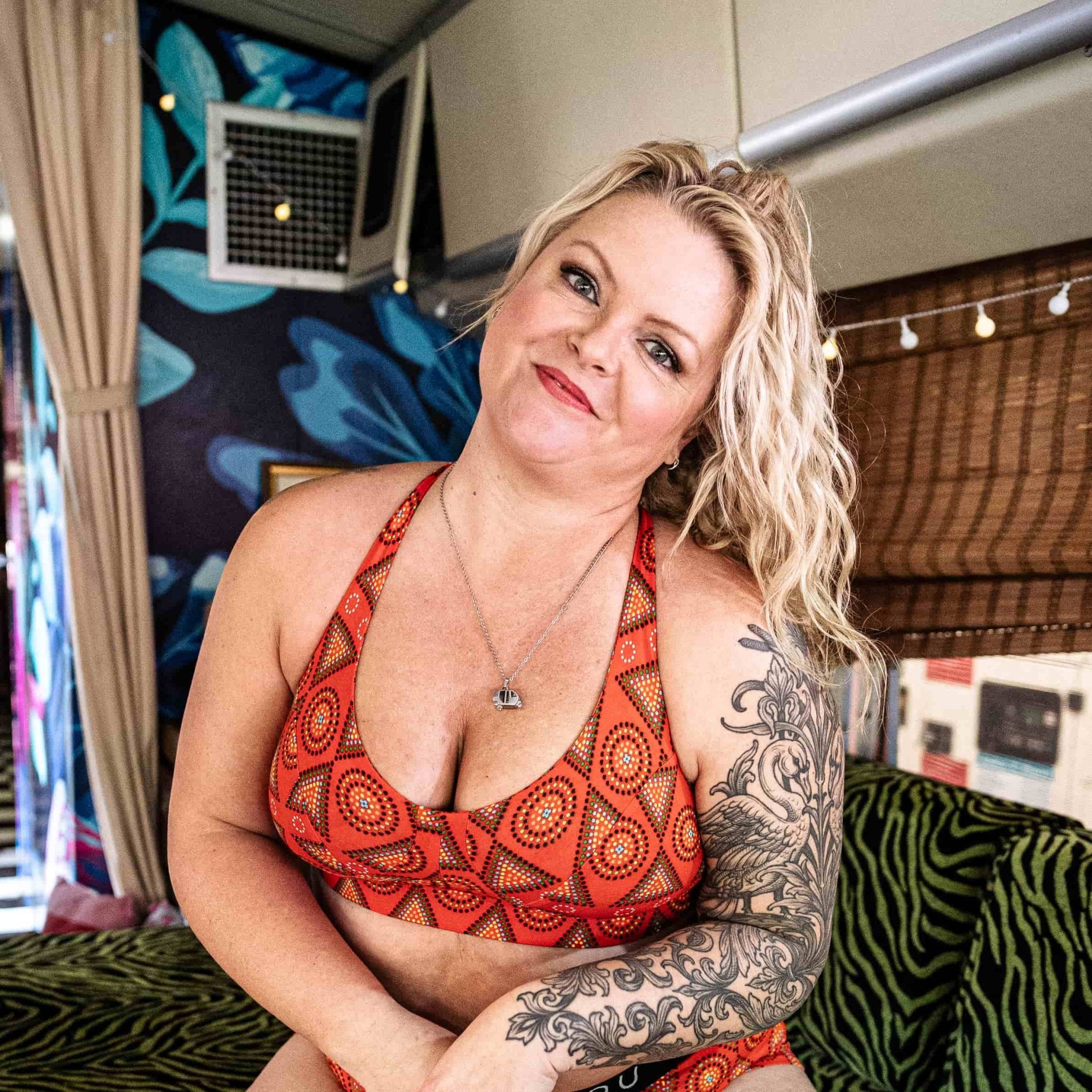 Women's organic cotton non - wired bra in Red Mara print - Y.O.U underwear