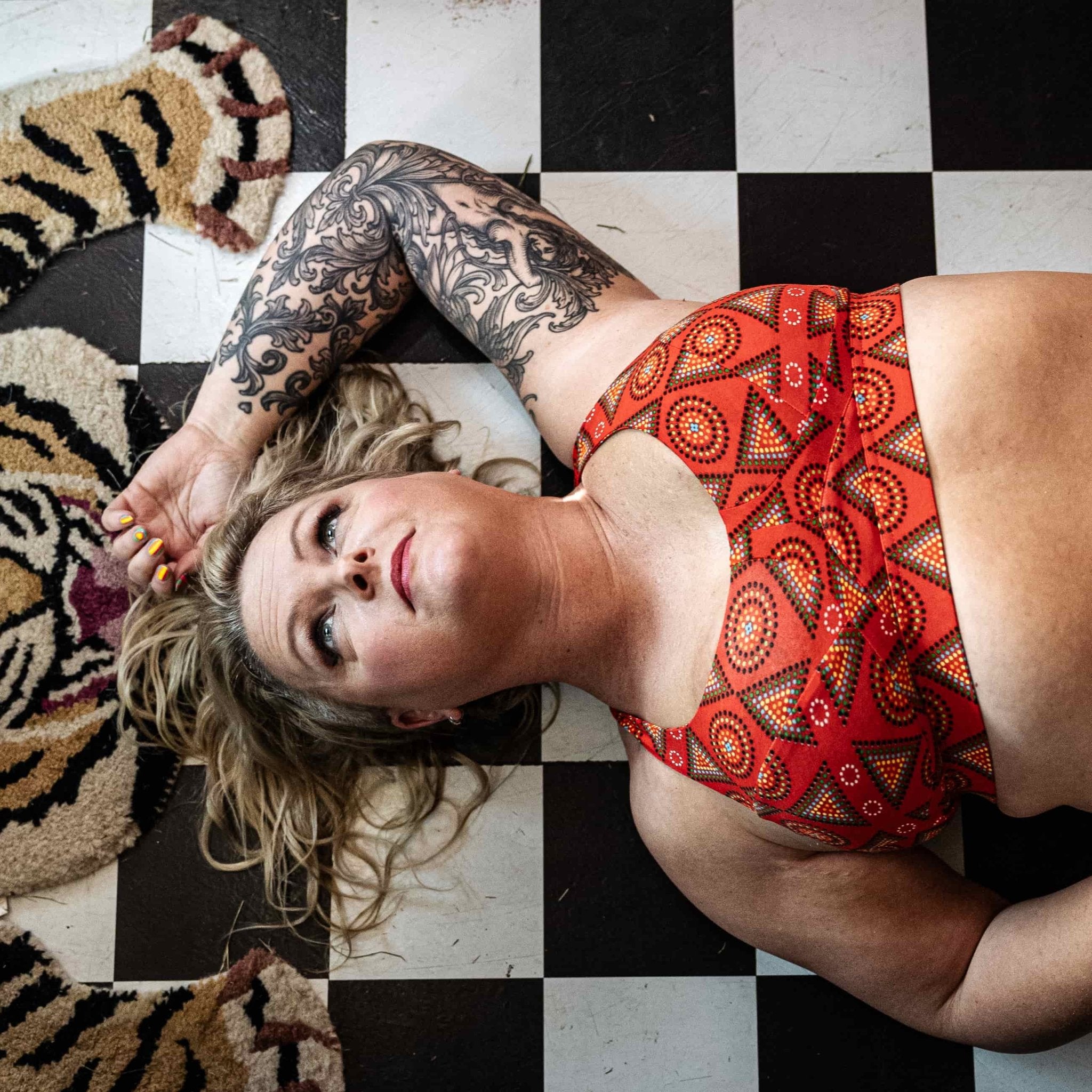 Women's organic cotton non - wired bra in Red Mara print - Y.O.U underwear