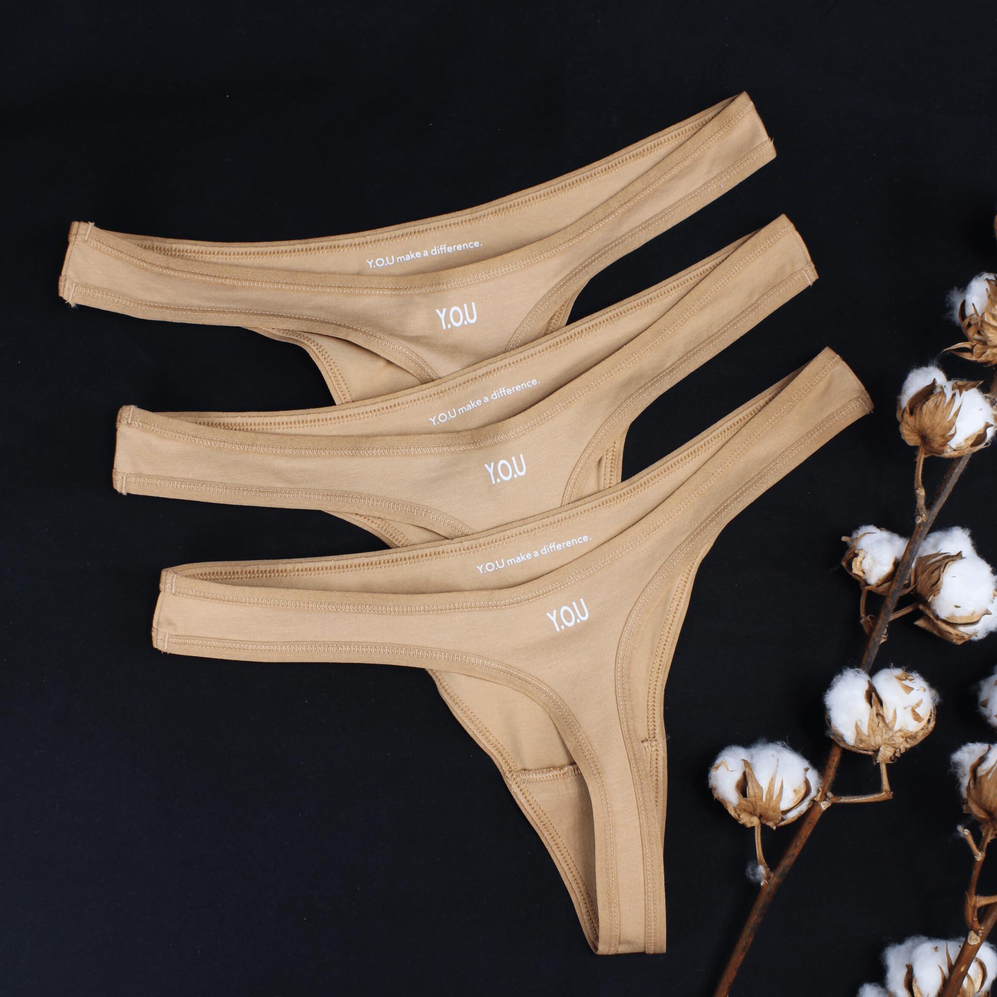 pack of 3 organic cotton thongs in almond-You Underwear