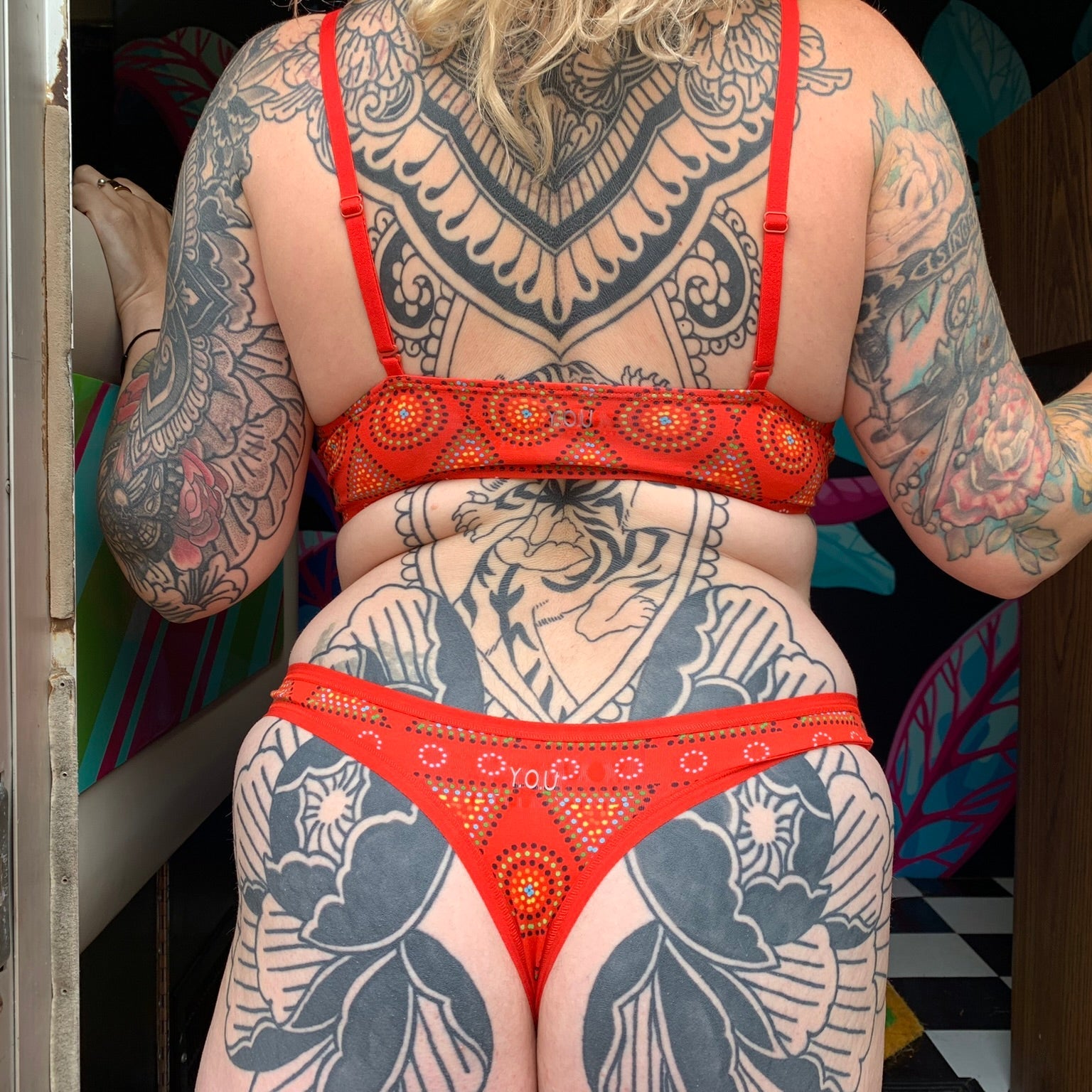 Women's organic cotton thong - Red Mara design - Y.O.U underwear