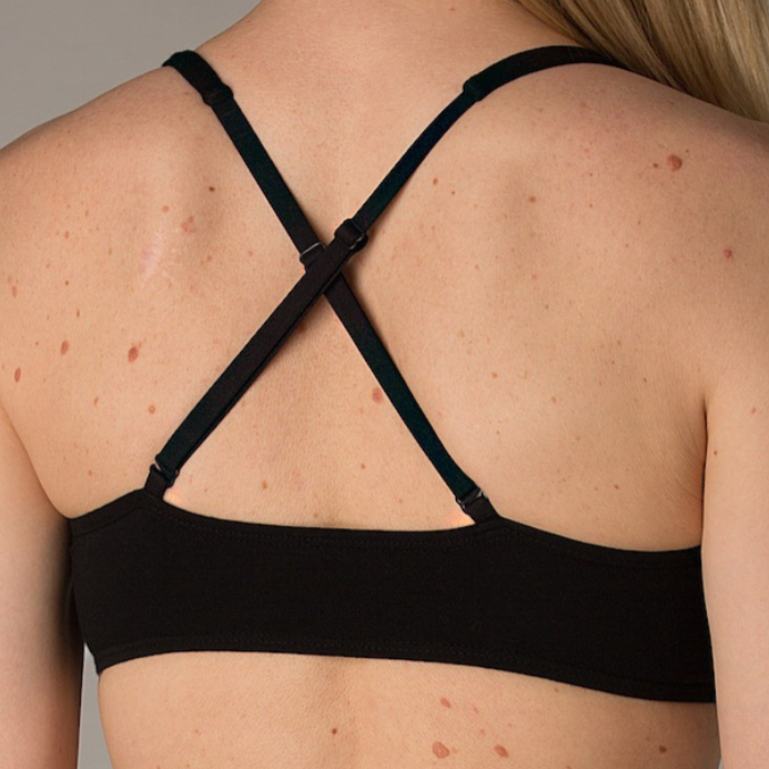 Women's black bralette - back view with crossed straps