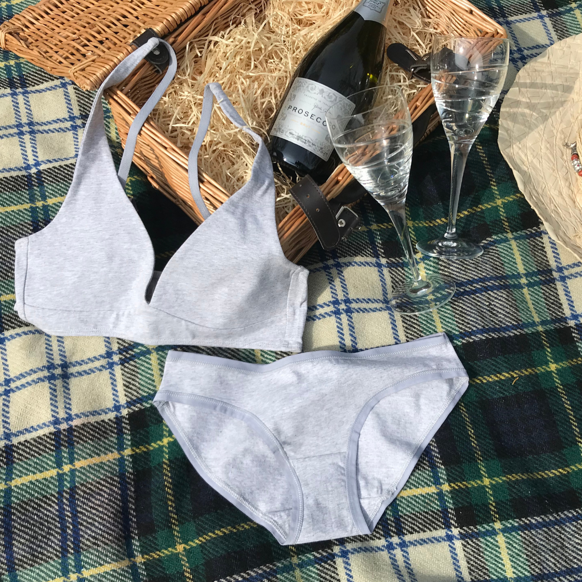 Women's grey bralette and bikini set - product shot