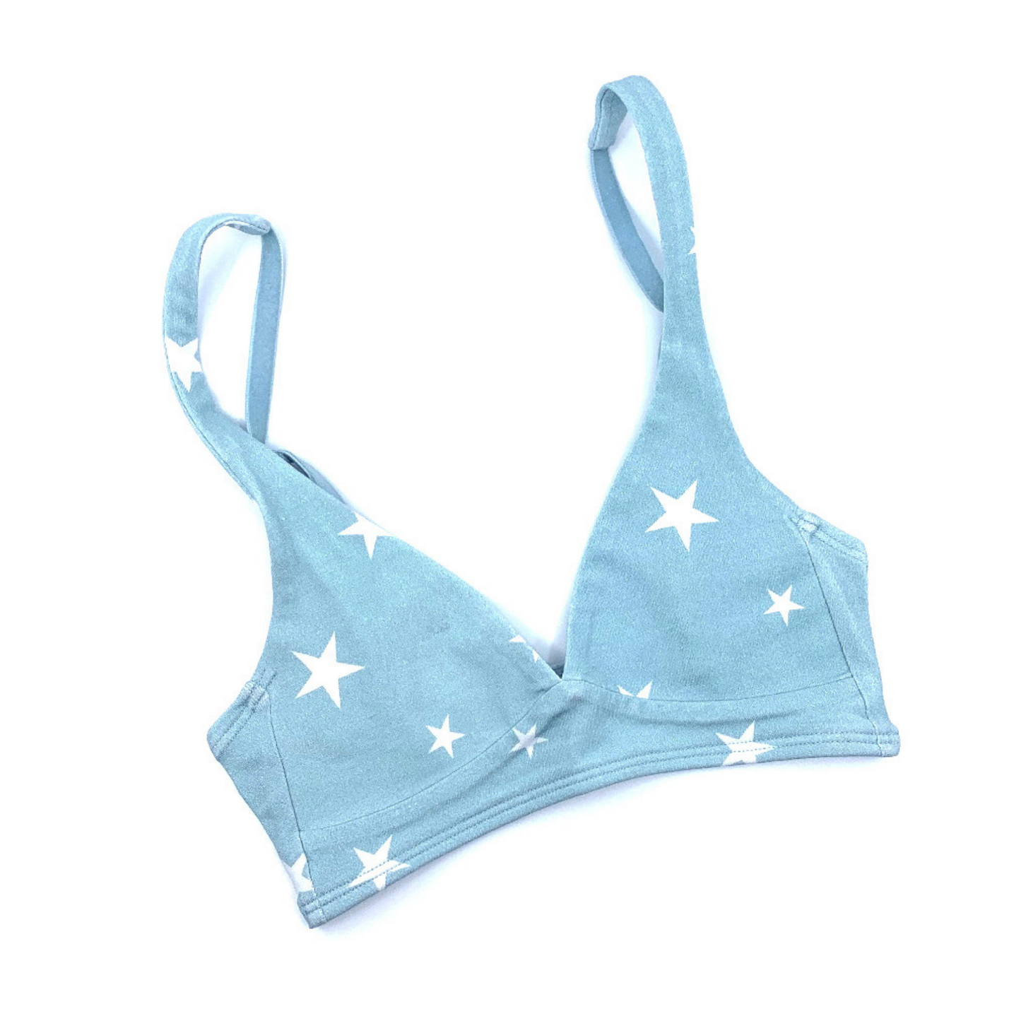 Girls' organic cotton bralette - blue with white stars
