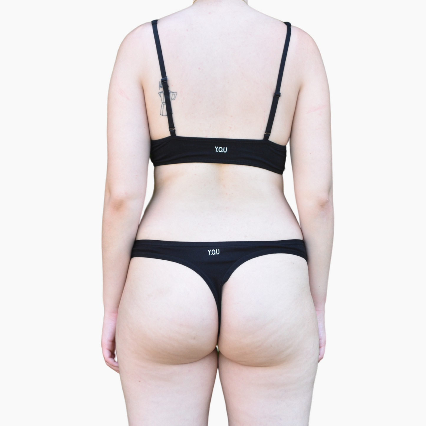 Women's organic cotton matching bralette and thong set - black