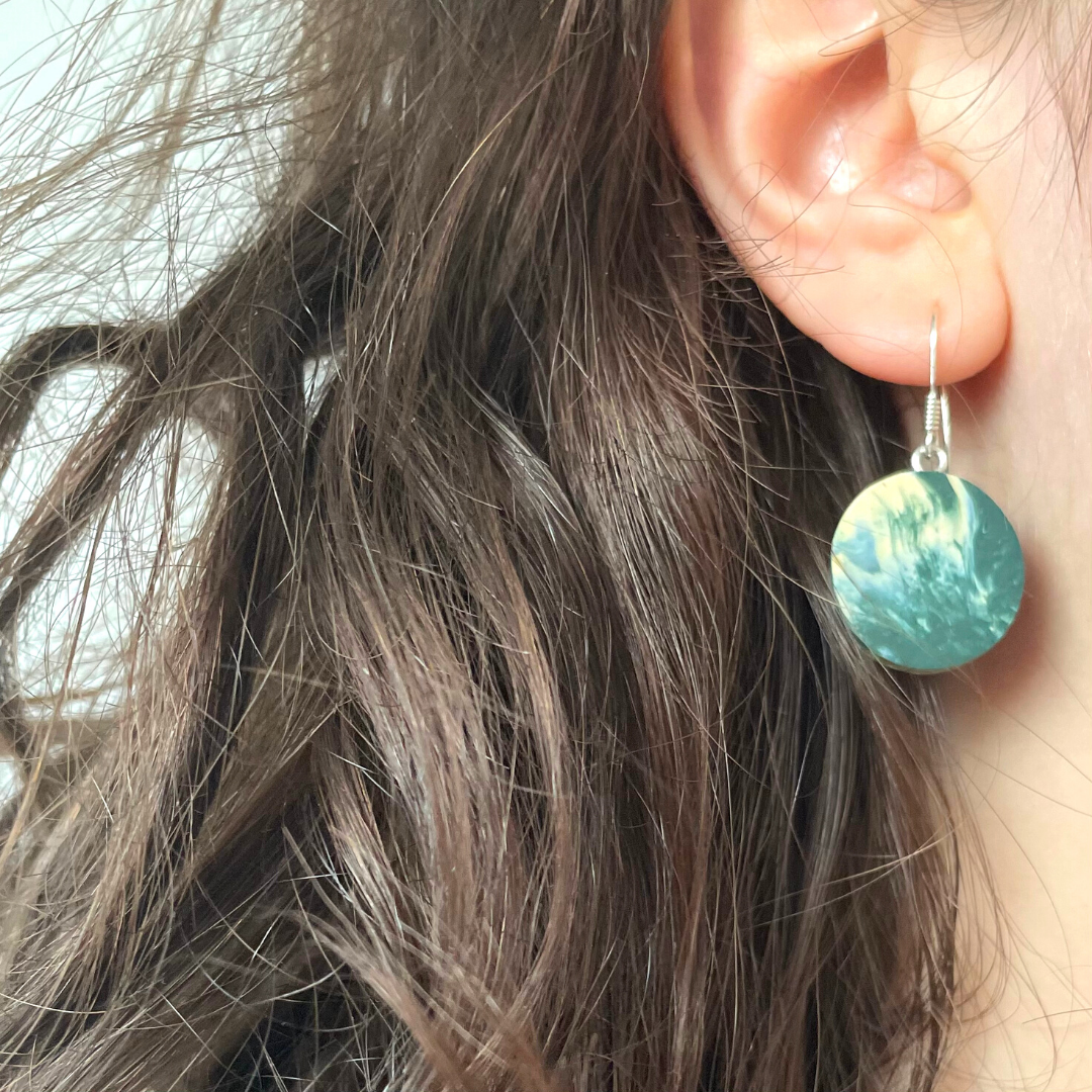 Recycled Plastic Earrings in Green and Cream - Yago Eco Jewellery