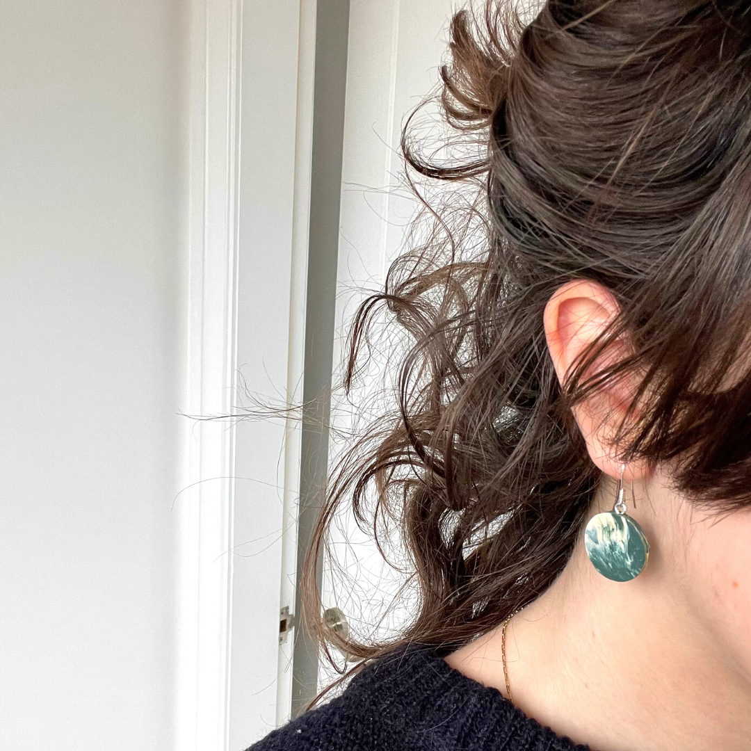 Recycled Plastic Earrings in Green and Cream - Yago Eco Jewellery
