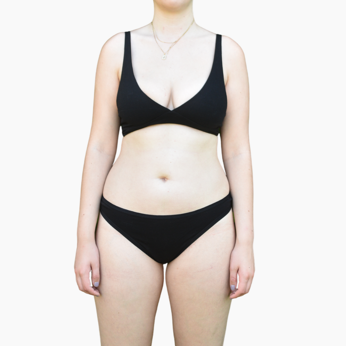 Women's organic cotton matching bralette and thong set - black