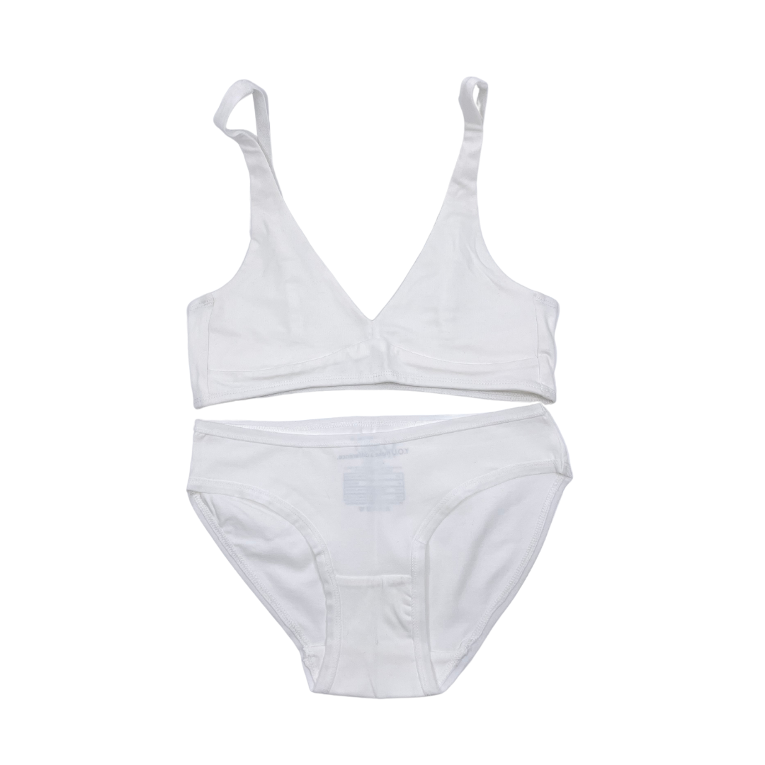 Women's organic cotton matching bralette and bikini set - white