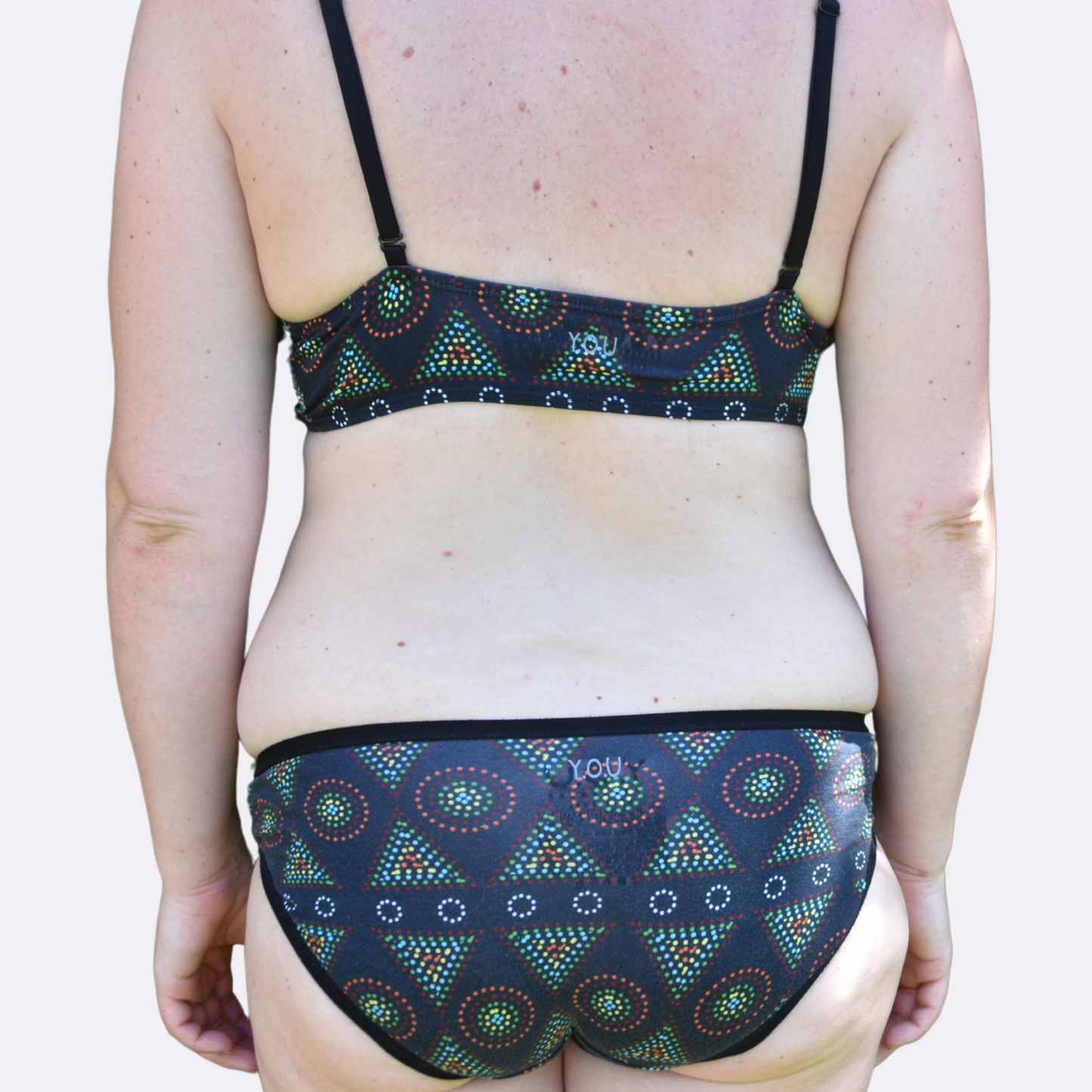 Women's organic cotton matching bralette and bikini set - Black Mara design