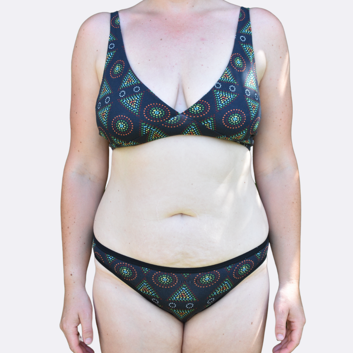 Women's organic cotton matching bralette and bikini set - Black Mara design