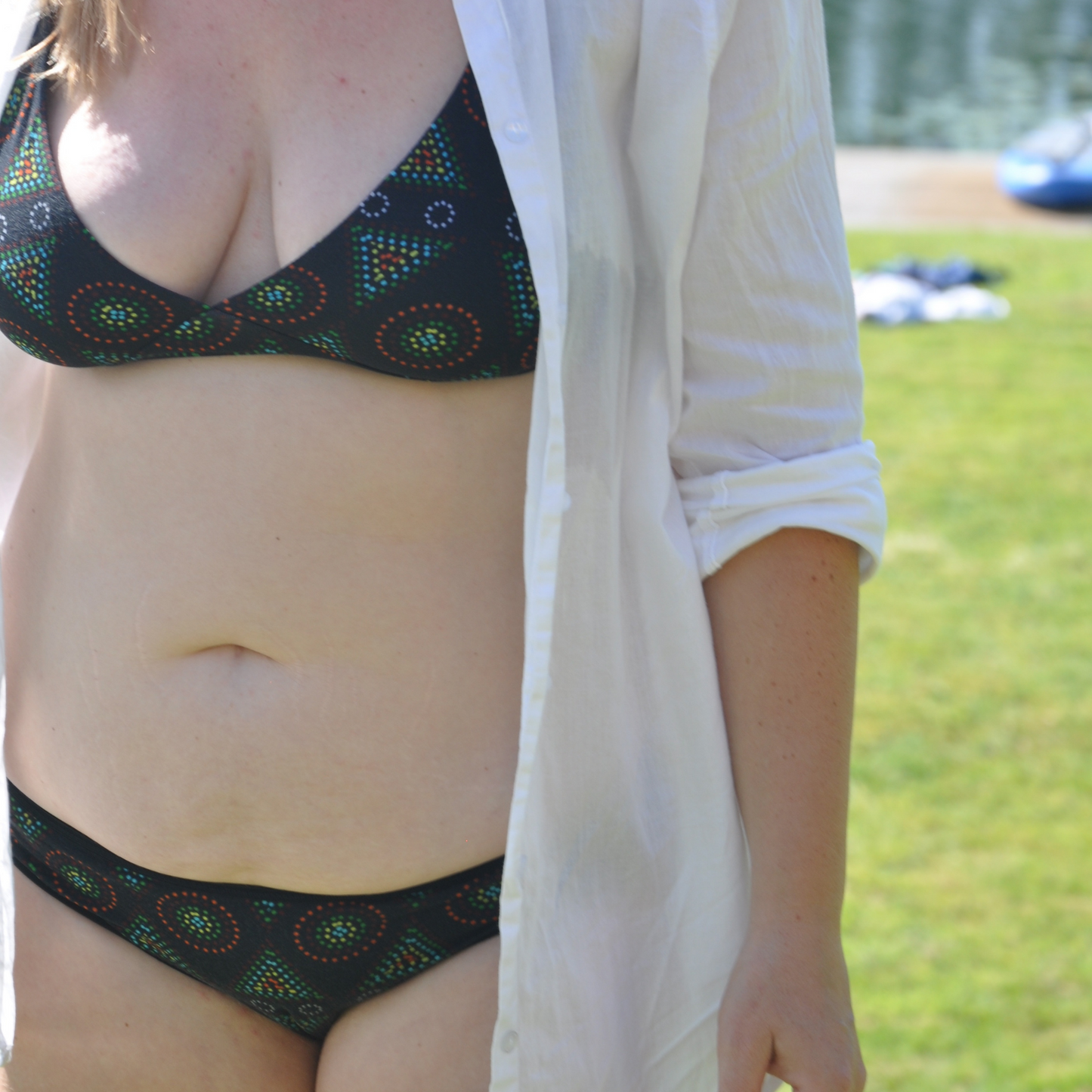 Women's organic cotton matching bralette and bikini set - Black Mara design