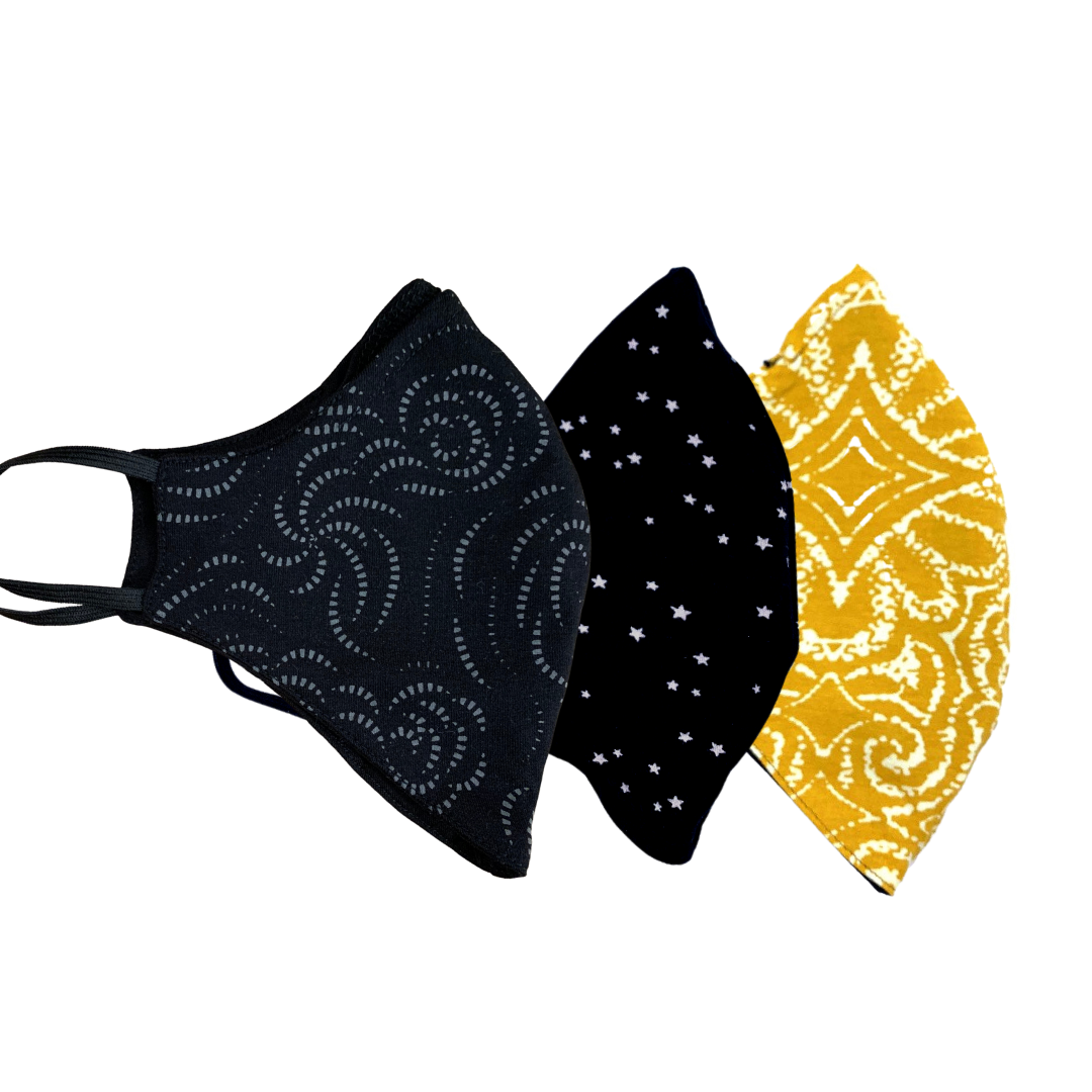 Organic cotton face mask - pack of 3 reversible designs (various designs available)