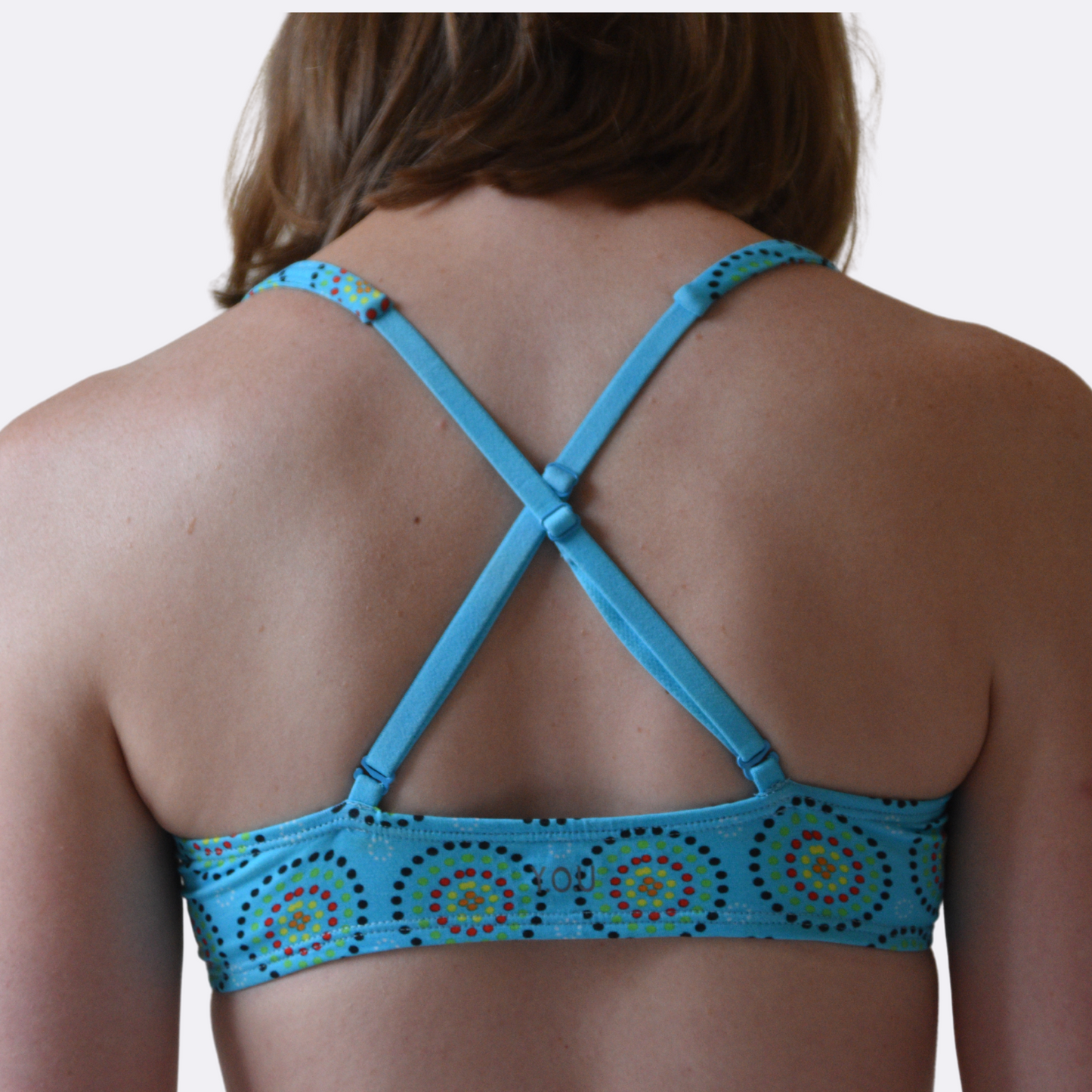 Women's organic cotton matching bralette and Y.O.U boy shorts set - Blue Mara design
