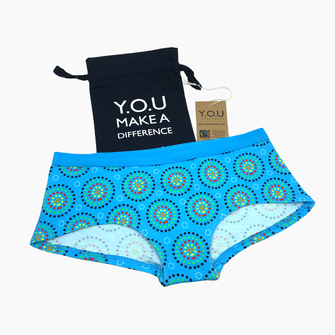 Women's organic cotton boy shorts - Blue Mara design