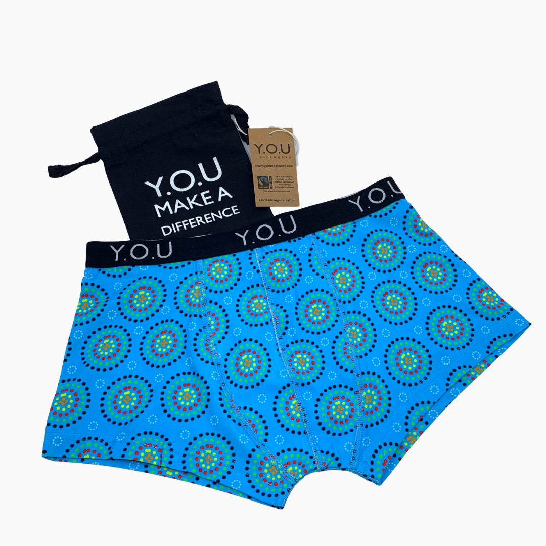 Men's organic cotton hipster trunks - Blue Mara design